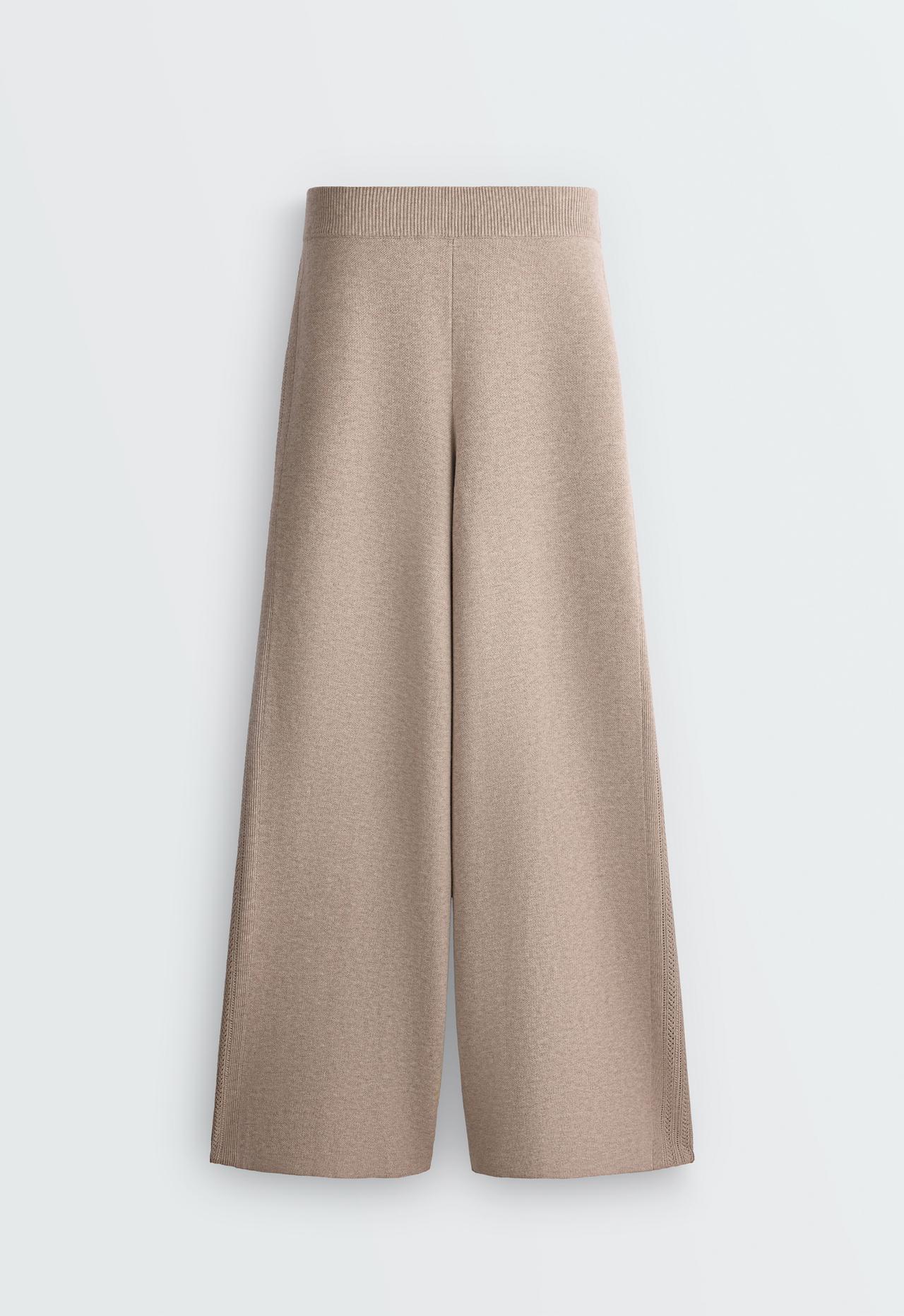 Openwork knit straight-leg trousers — SOFT MINK