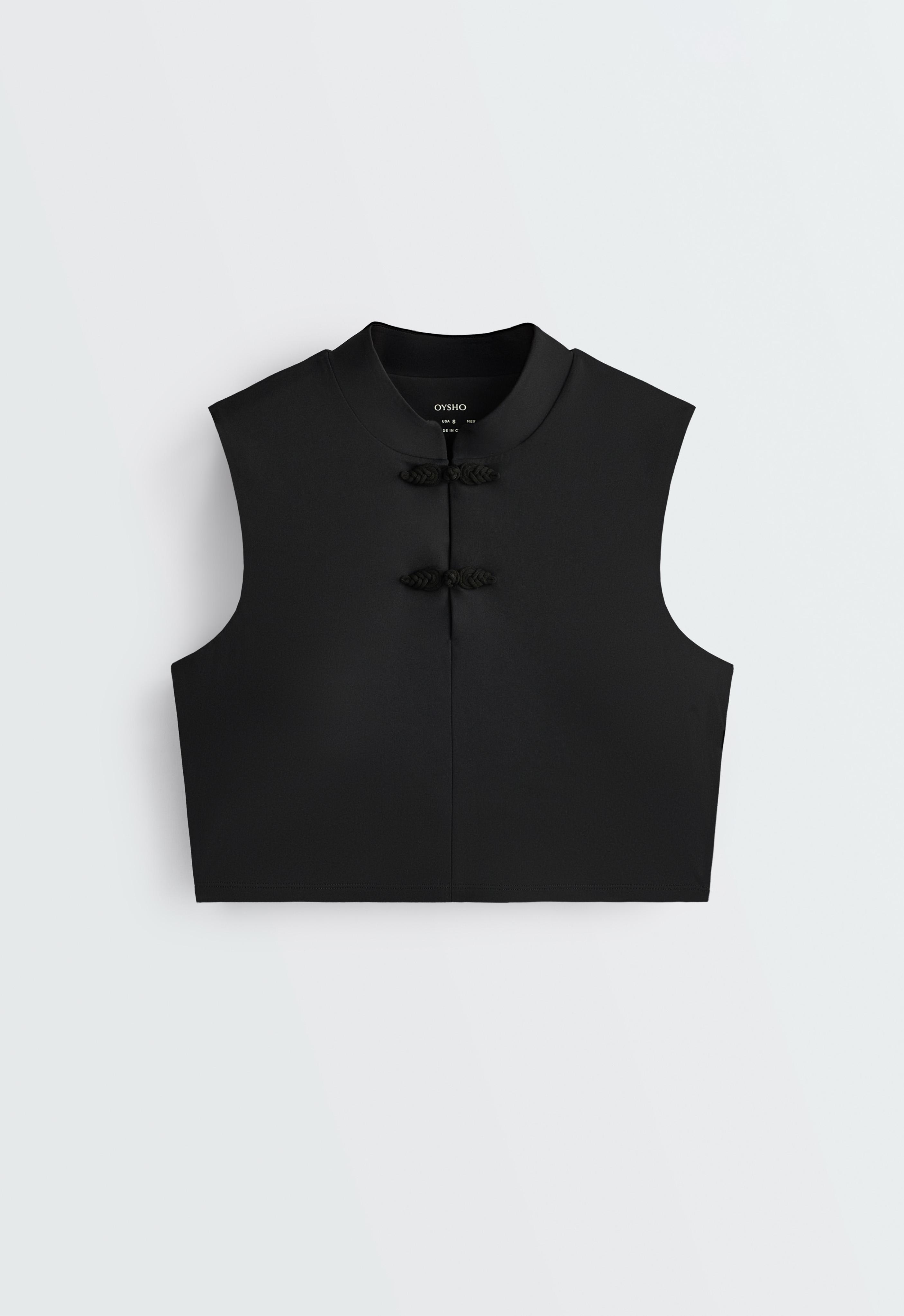 Comfortlux Mandarin collar tank top — BLACK