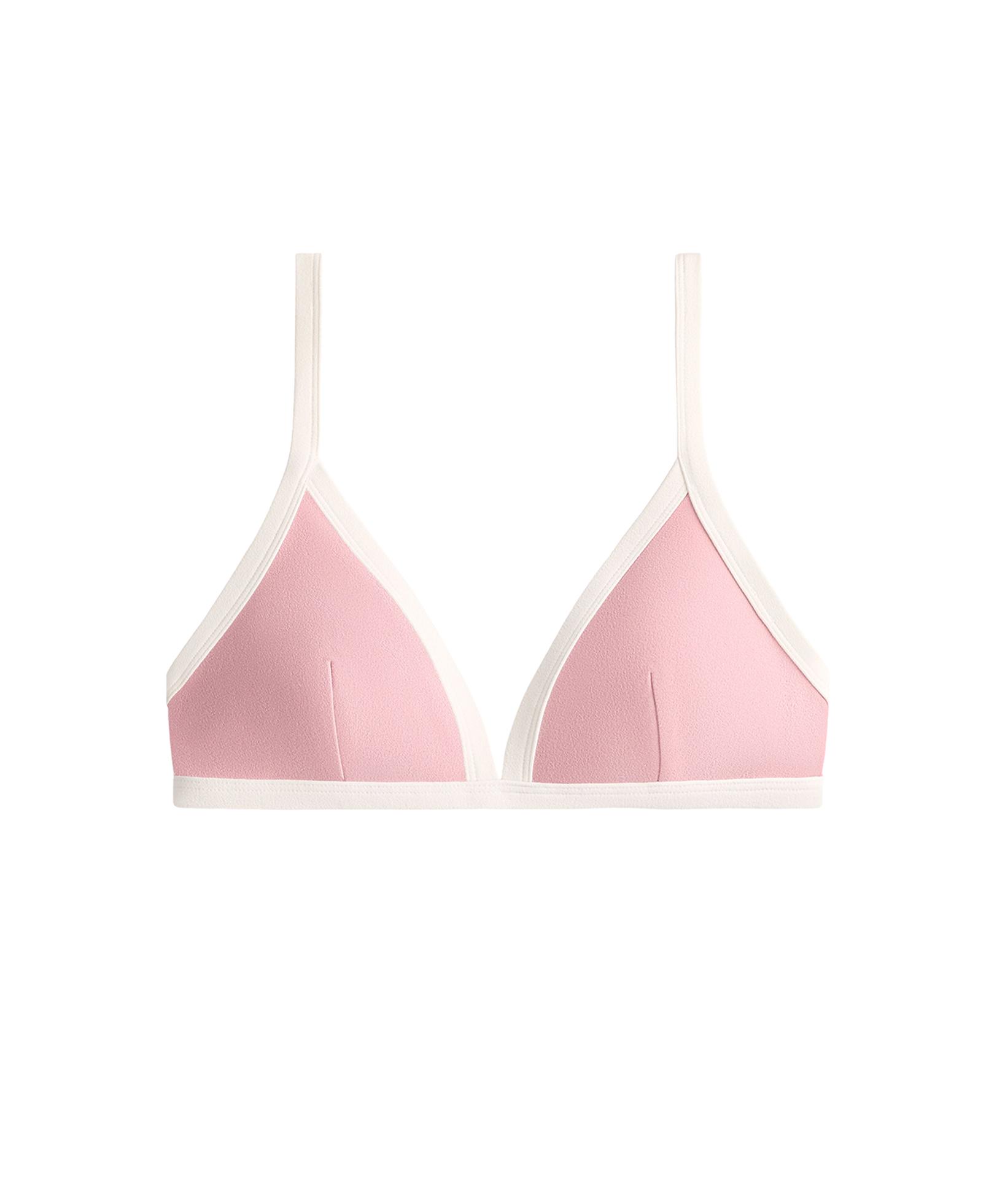 Contrast trim triangle bikini top — PINK