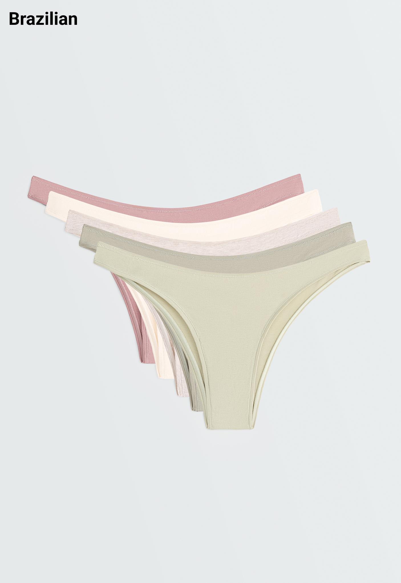 5 cotton blend Brazilian briefs — KHAKI