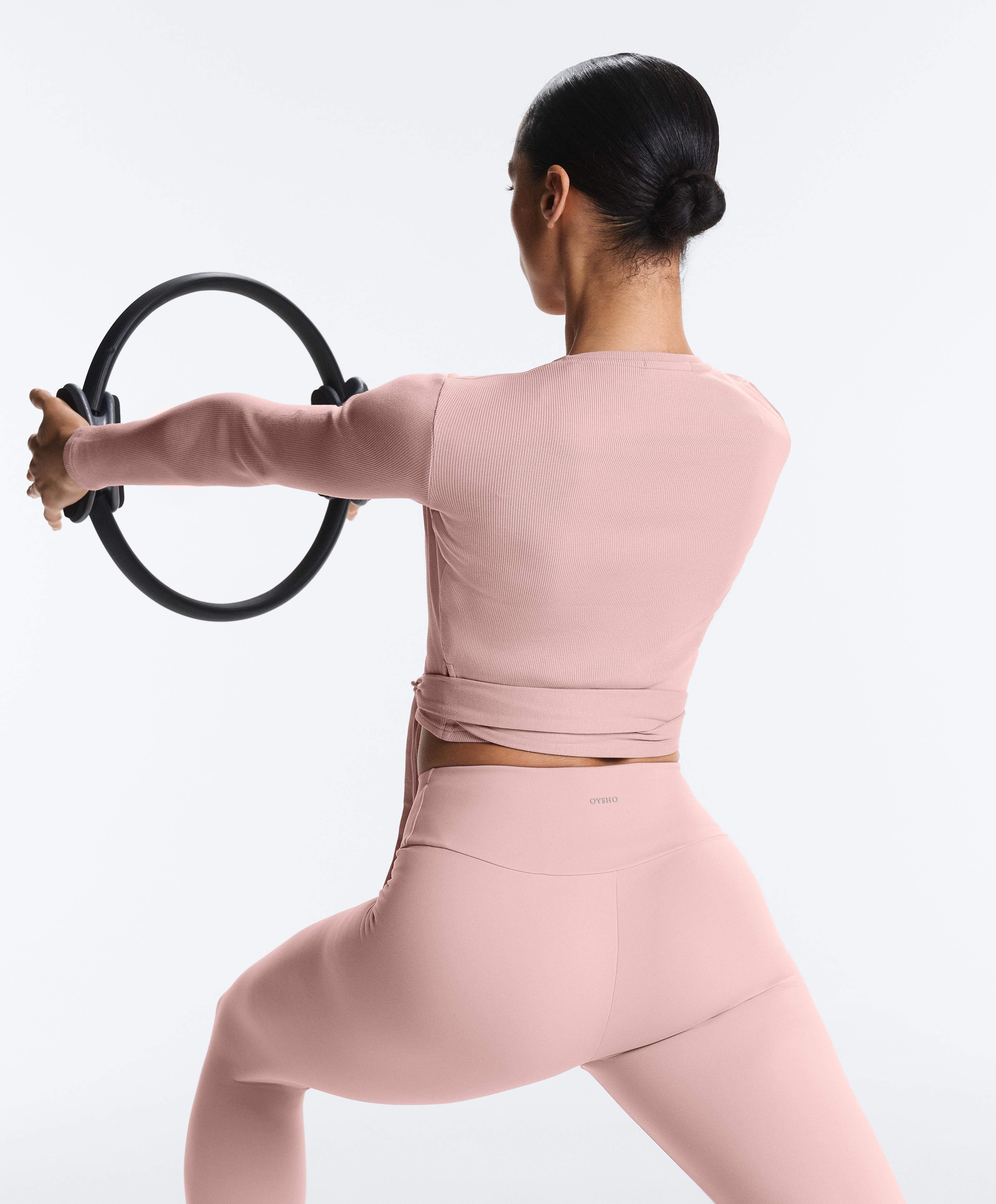 Rib cotton blend wrap T-shirt — NUDE PINK