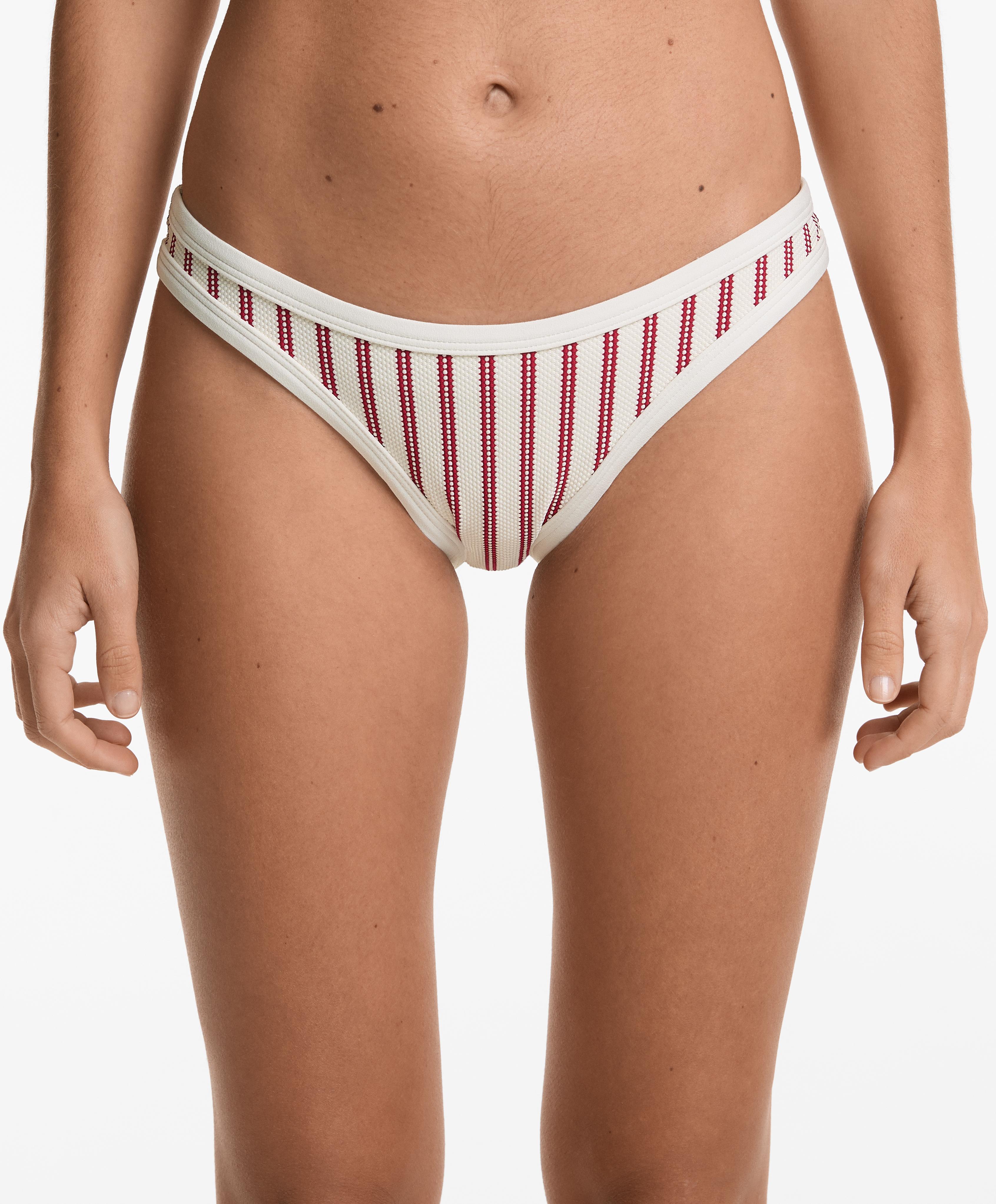 Bikini culotte taille moyenne coupe en U rayé structuré Bikini culotte taille moyenne coupe en U rayé structuré