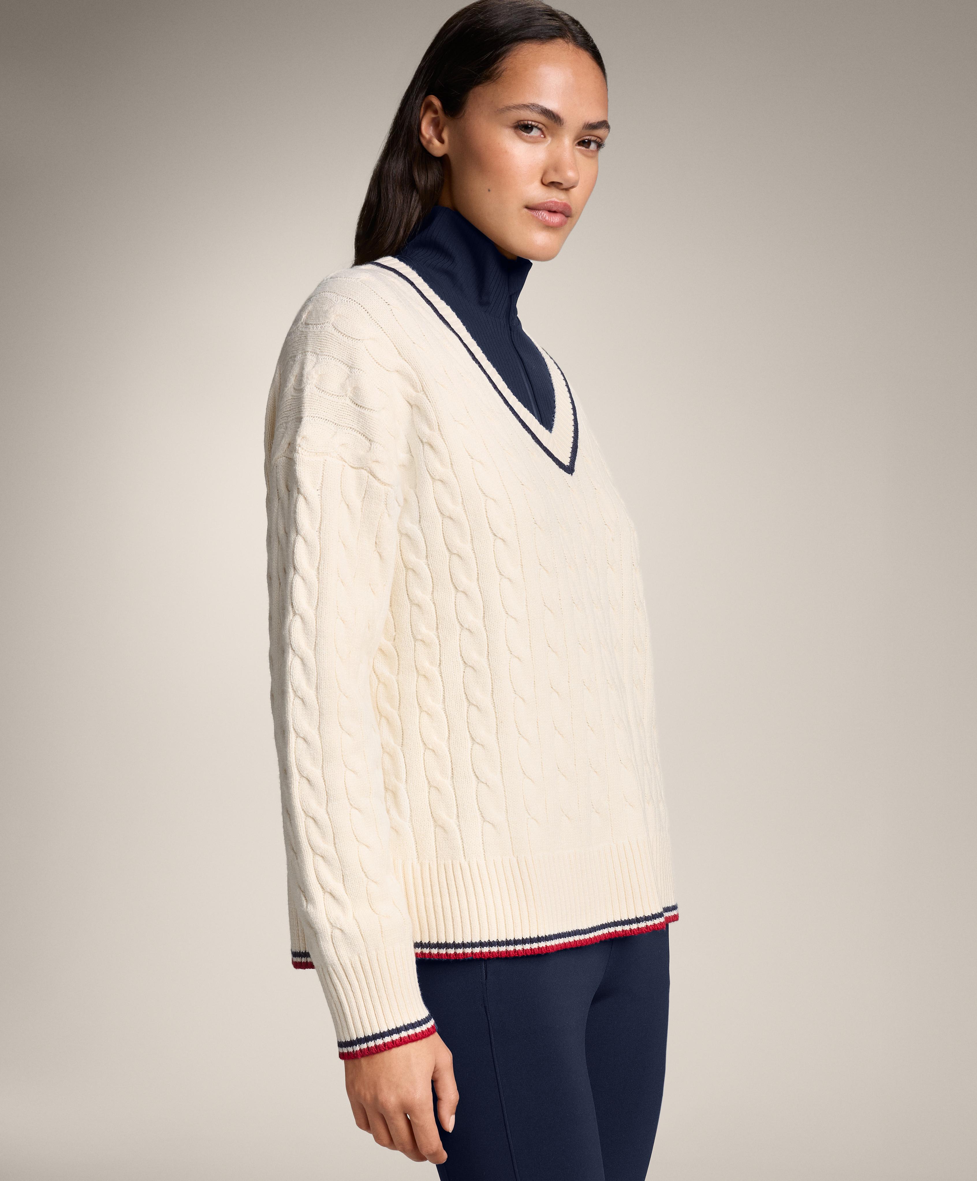 V-neck mini cable knit jumper — ECRU