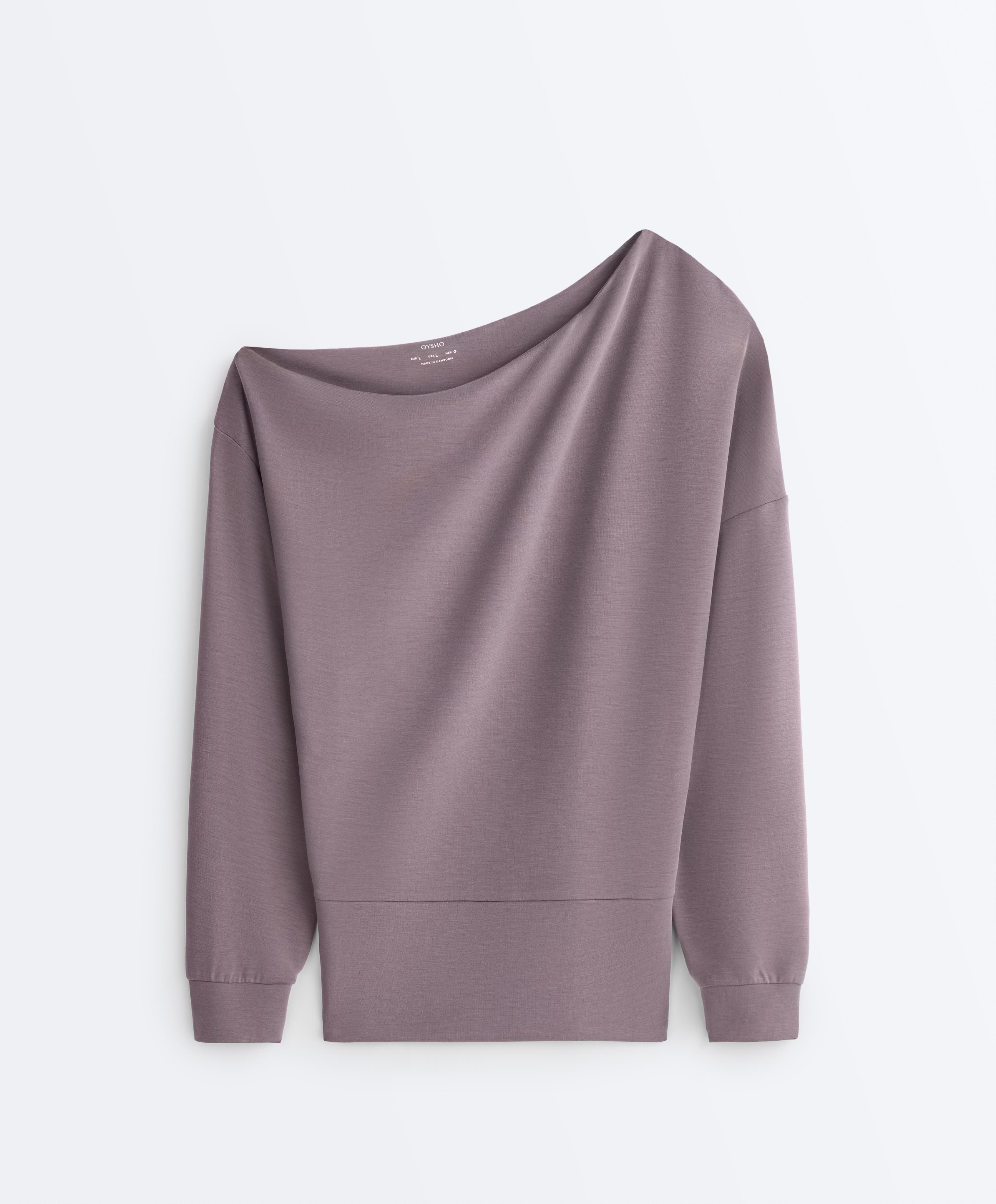 Asymmetric neck sweatshirt with adjustable waist and soft-touch modal — GREY-LILAC