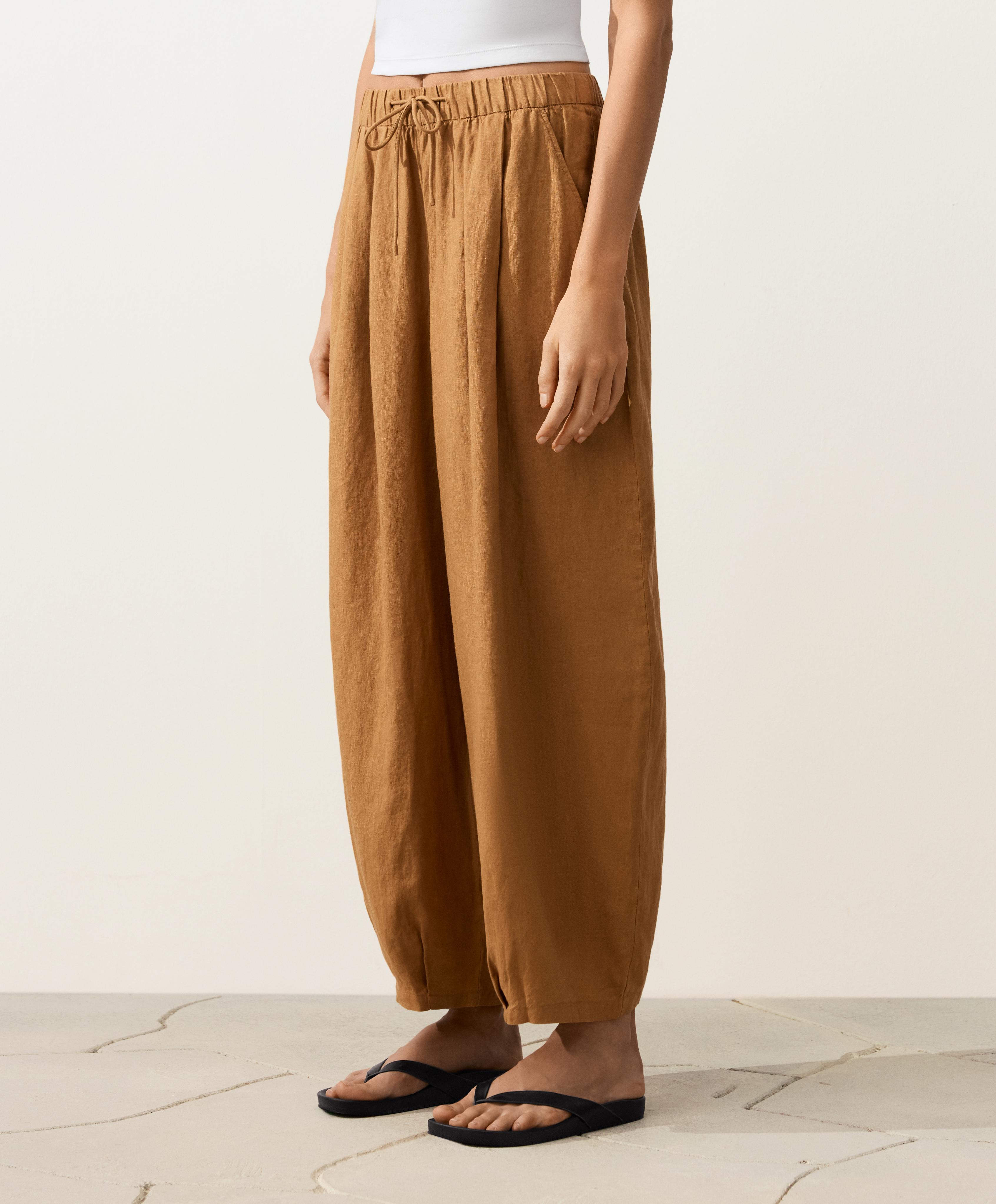 100% linen balloon trousers — MUSTARD