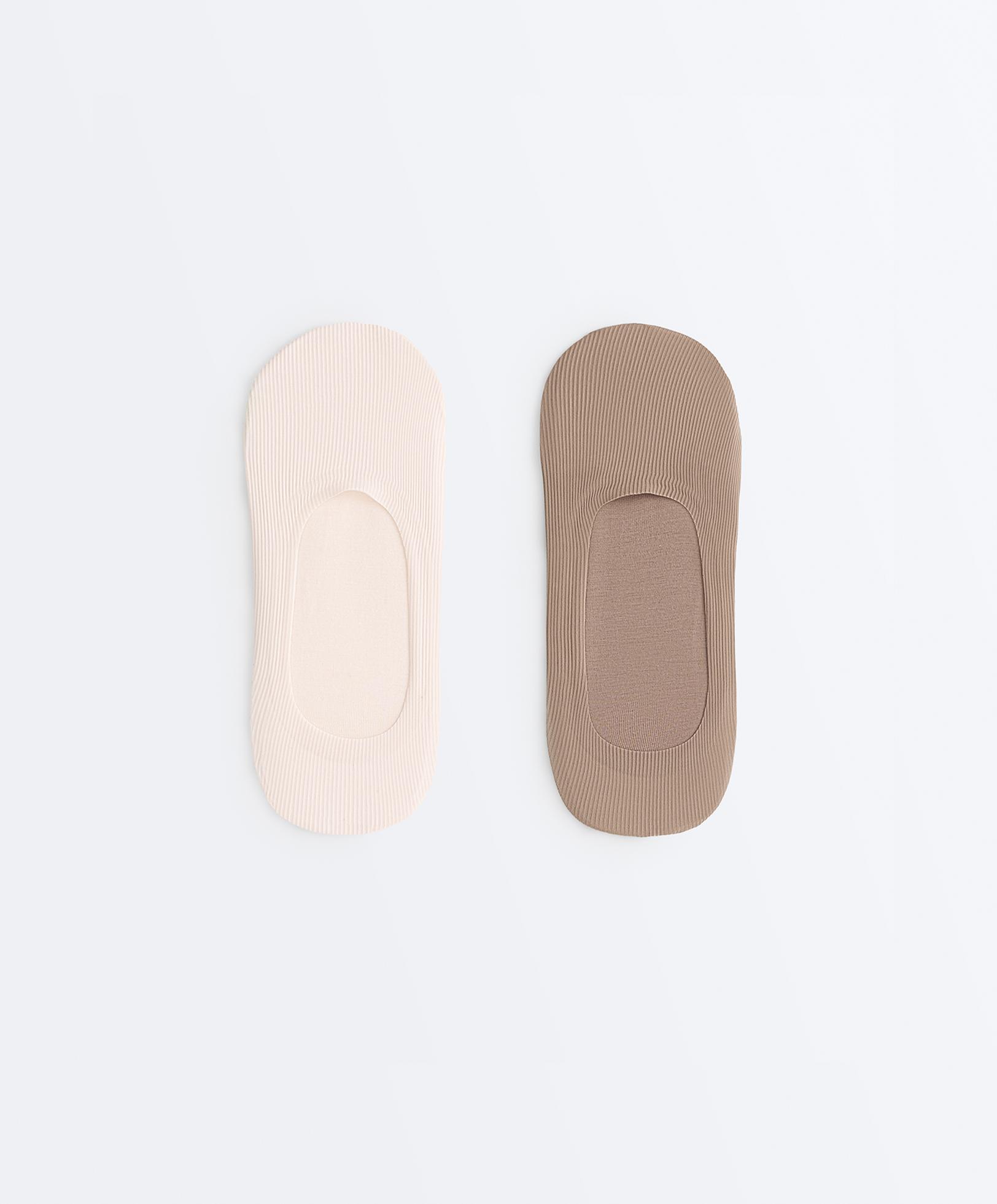 2 pairs of ribbed microfibre medium cut invisible socks — MOCHA