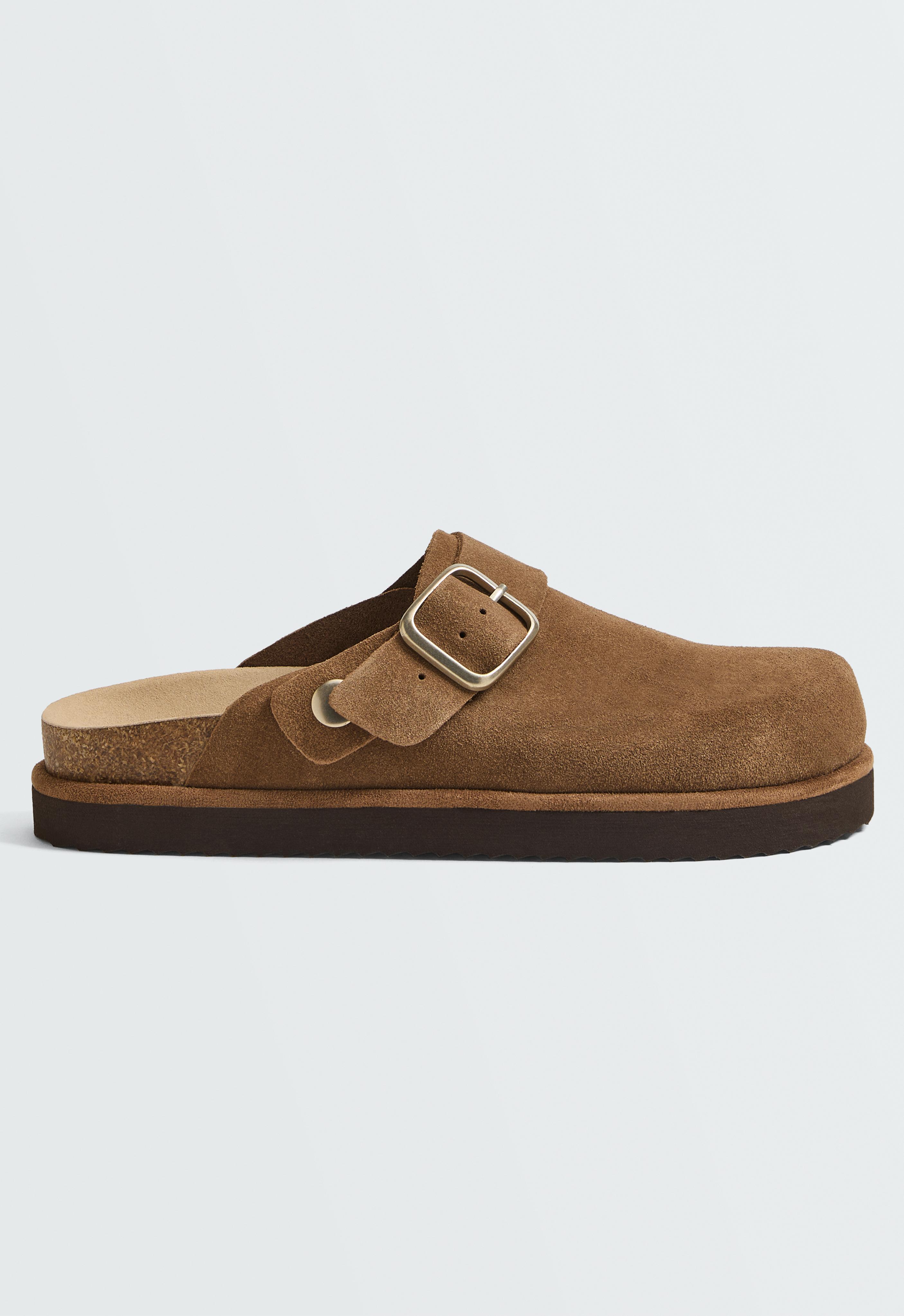 Split-leather buckled mules — LEATHER