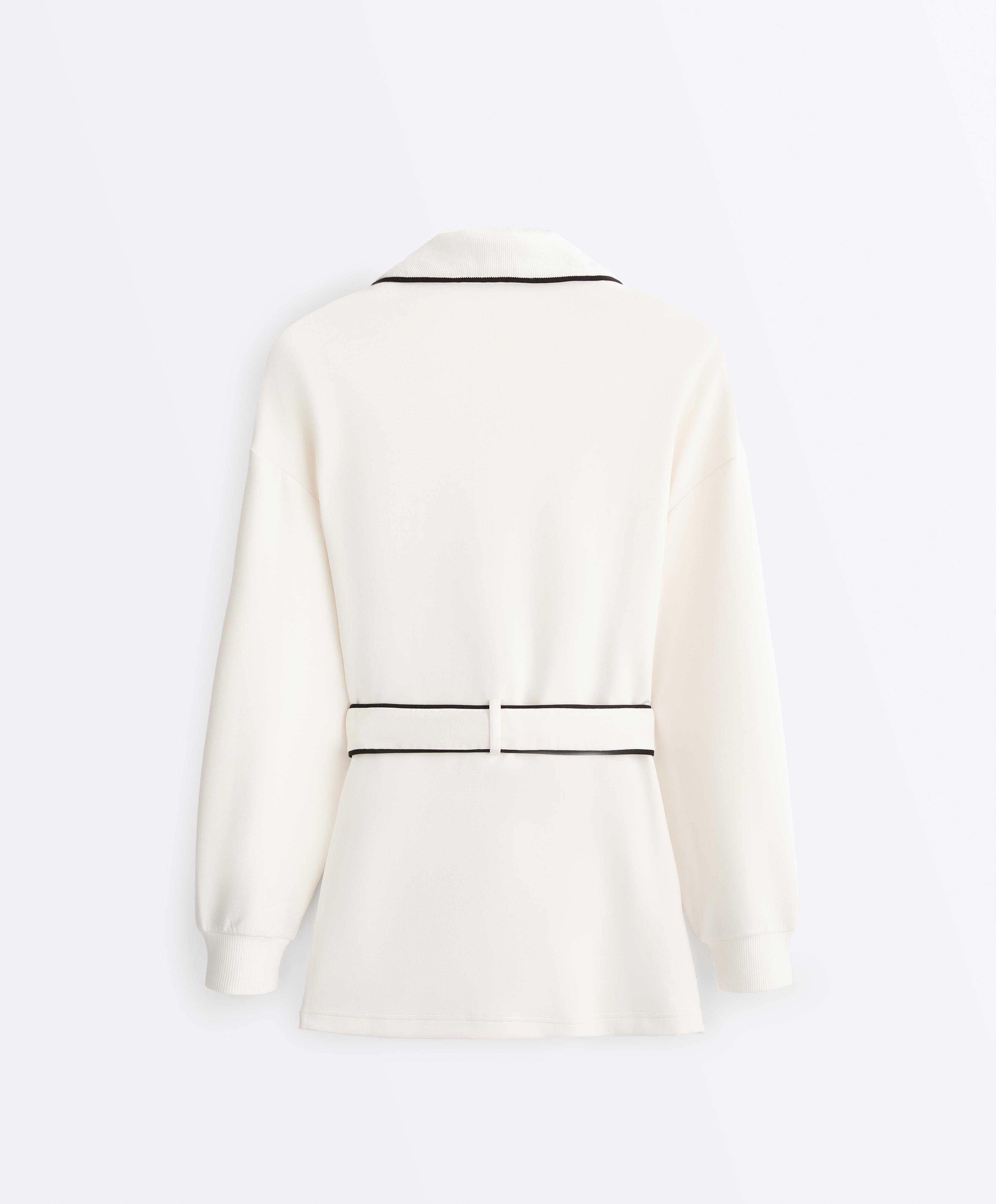 Long piping jacket with soft-touch modal — PALE ECRU