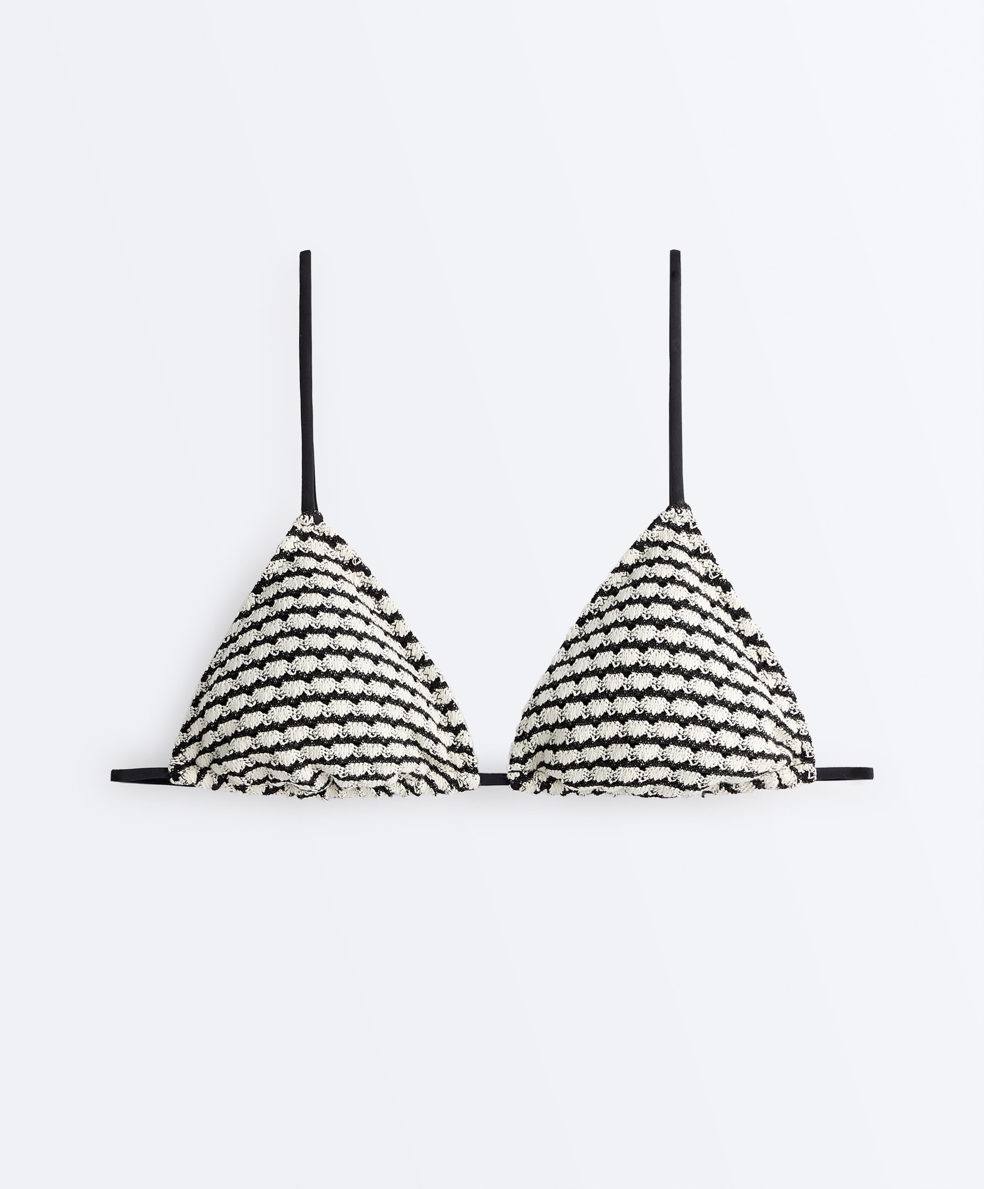 Contrast crochet triangle bikini top — BLACK