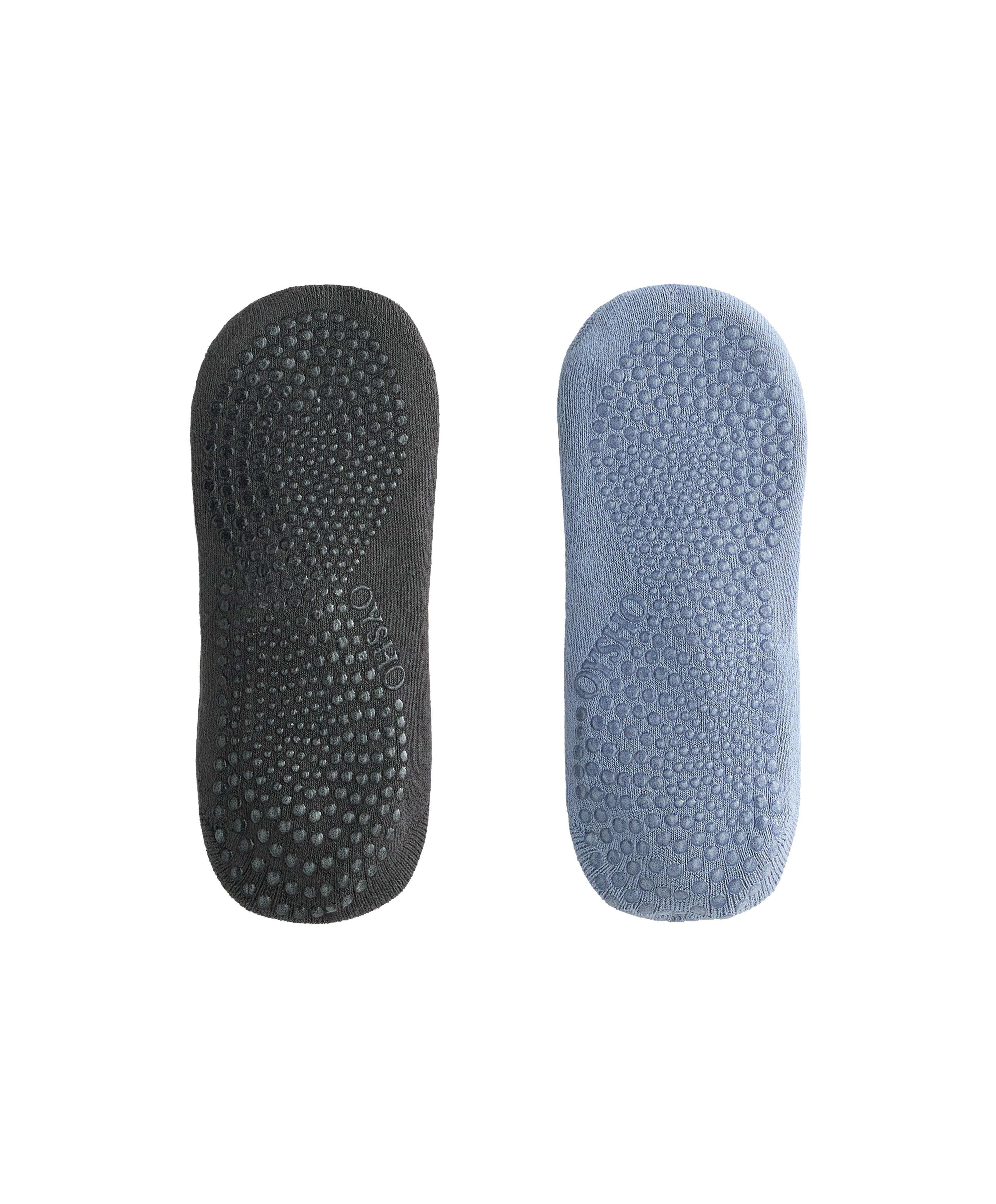 2 pairs of padded cotton blend yoga and Pilates socks with crossover straps — BLUE