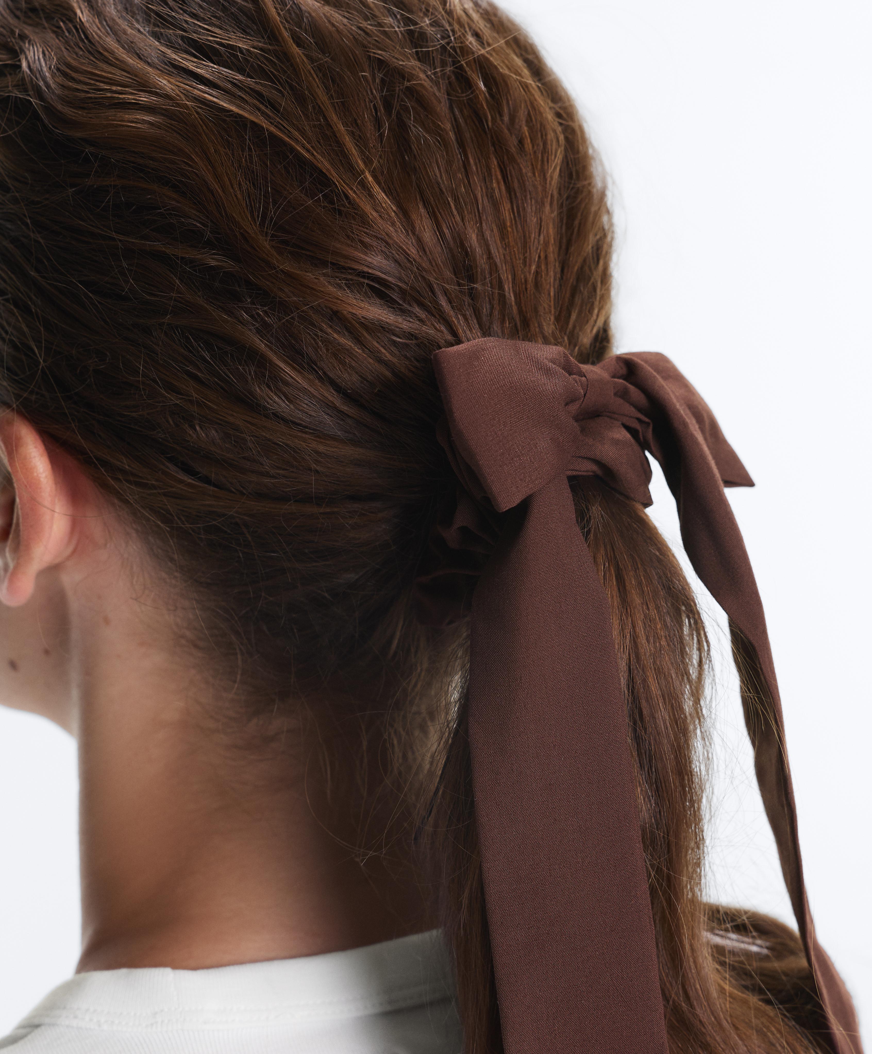 2 long bow hair scrunchies — TAN