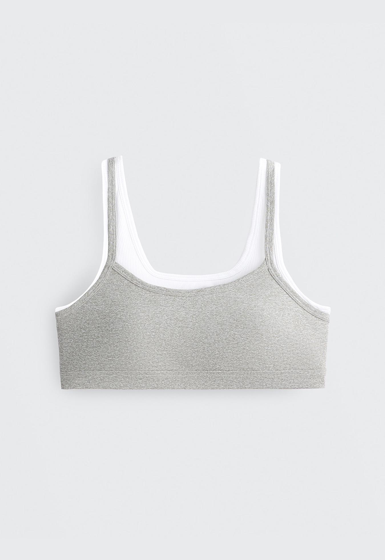 Medium-support ribbed heather sports bra with overlay — GREY MELANGE