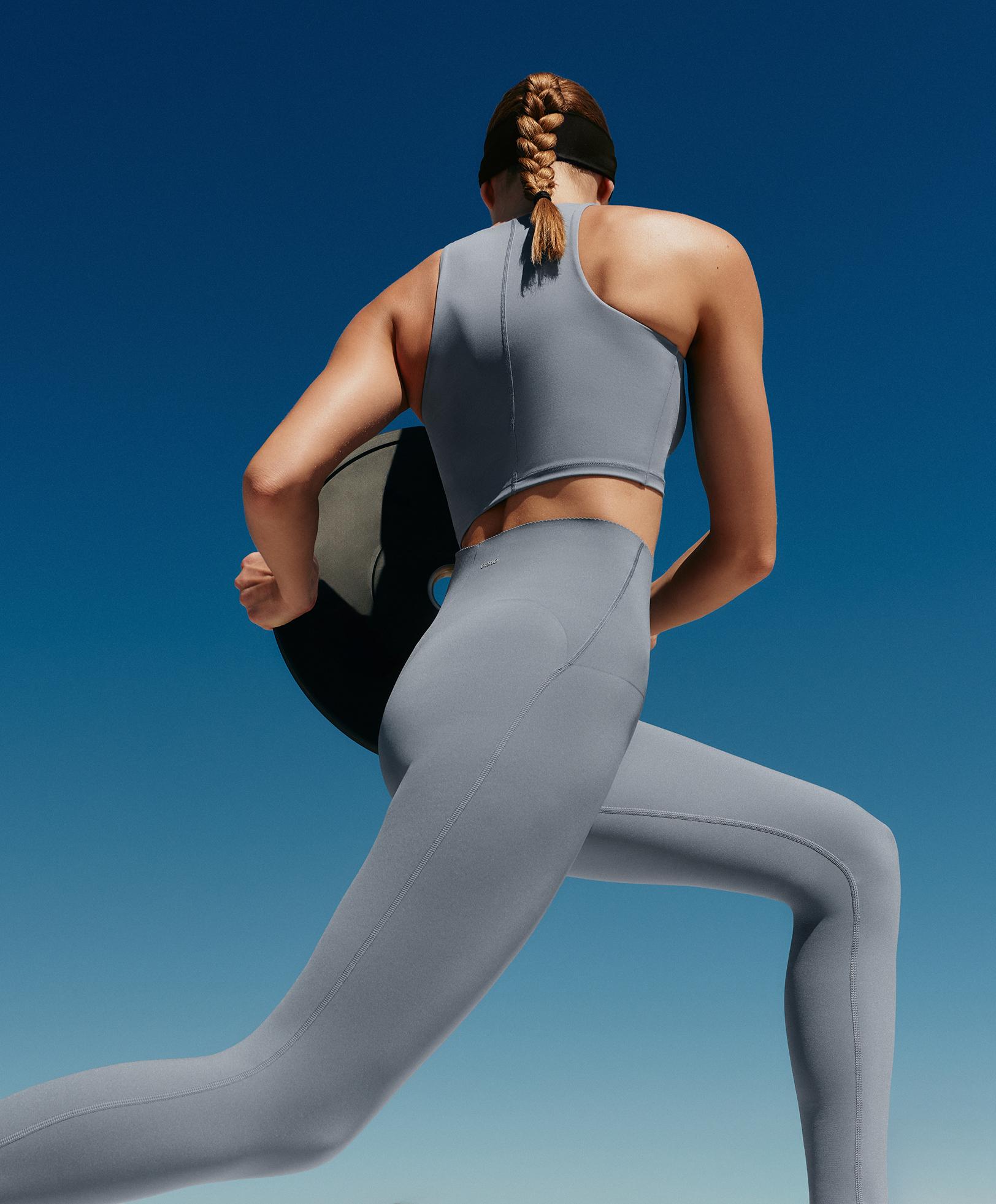Compressive high-rise core-control ankle-length leggings — MID GREY-BLUE