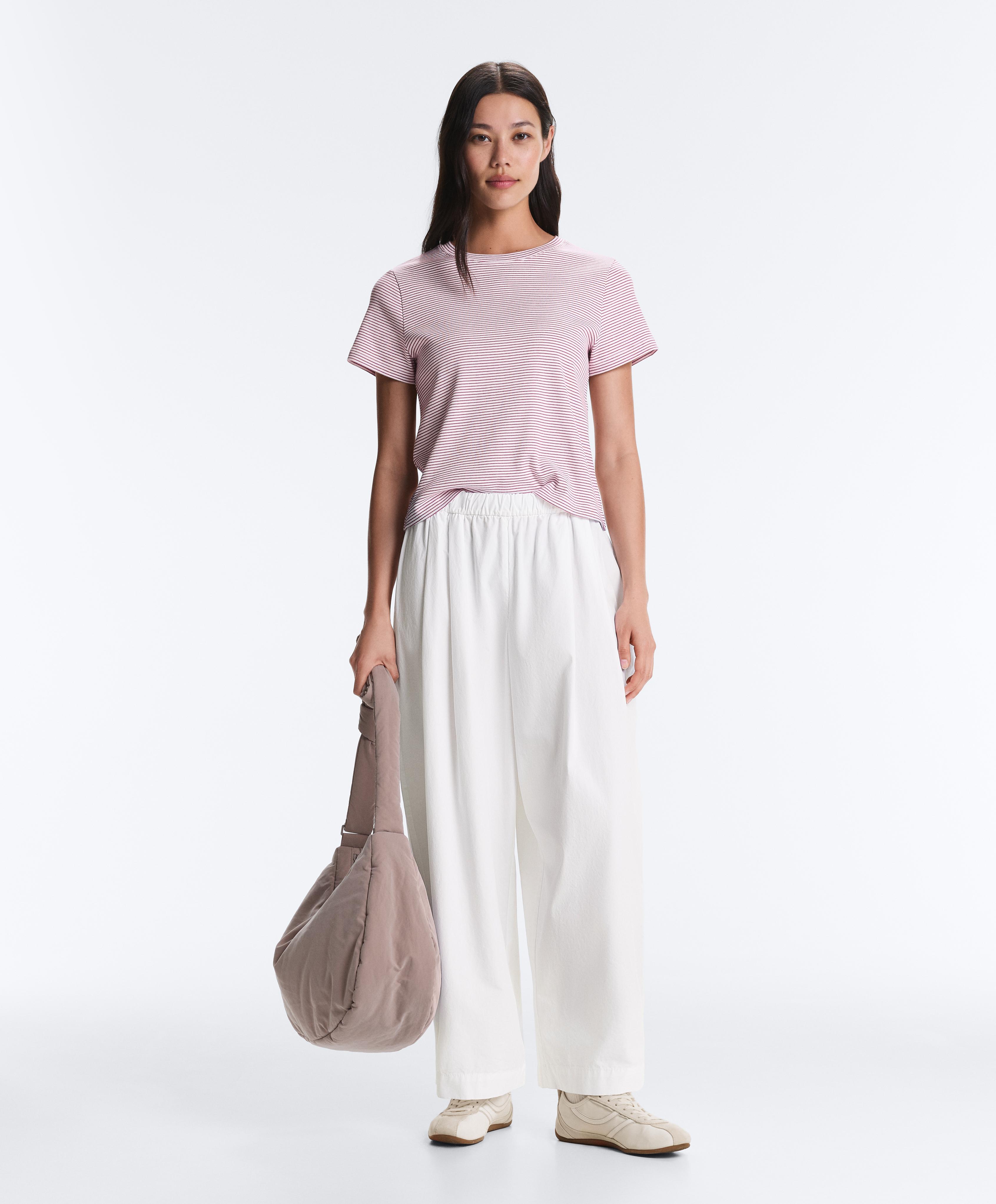 Pleated 100% cotton tapered trousers — WHITE