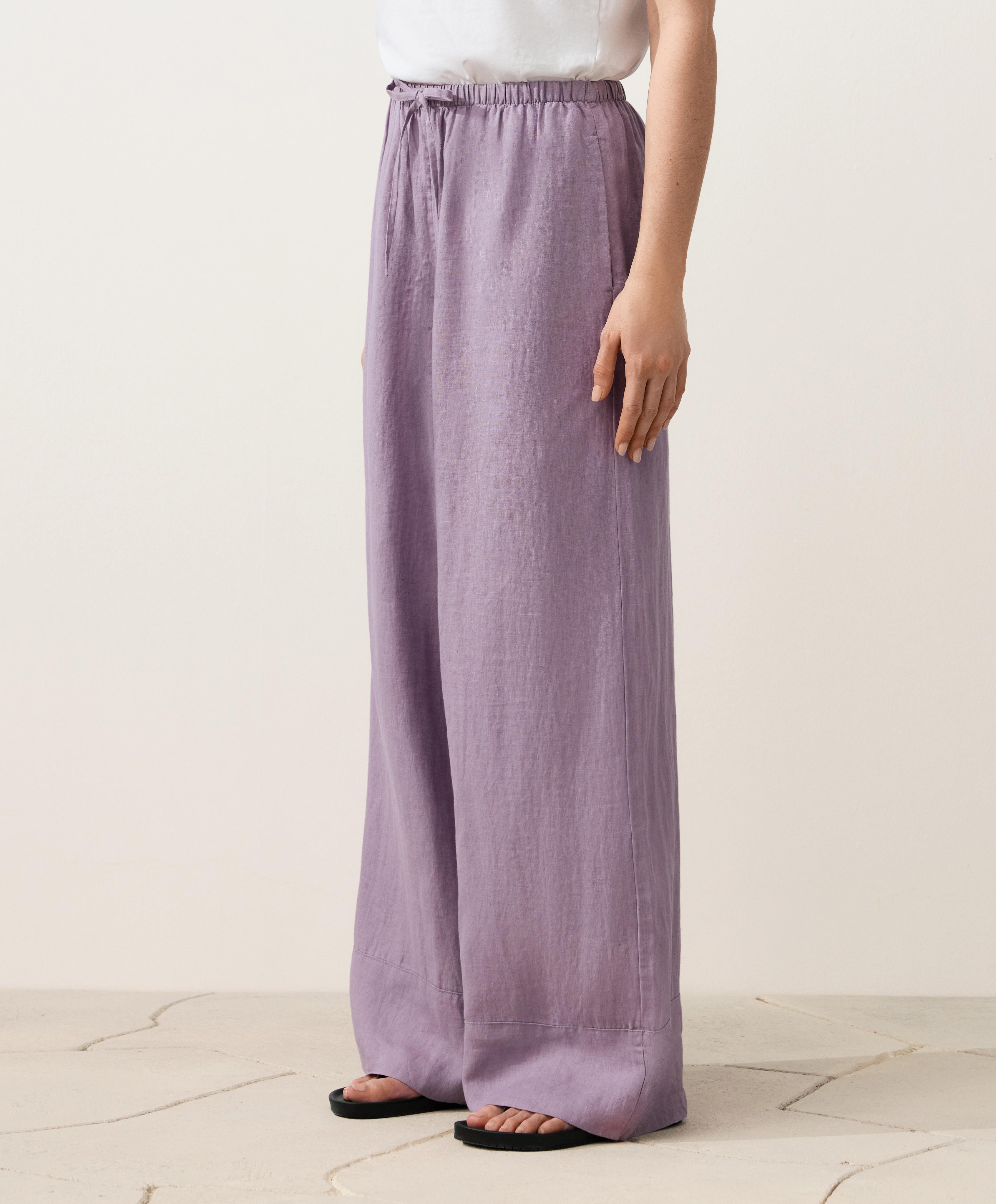 100% linen straight-leg trousers — LILAC