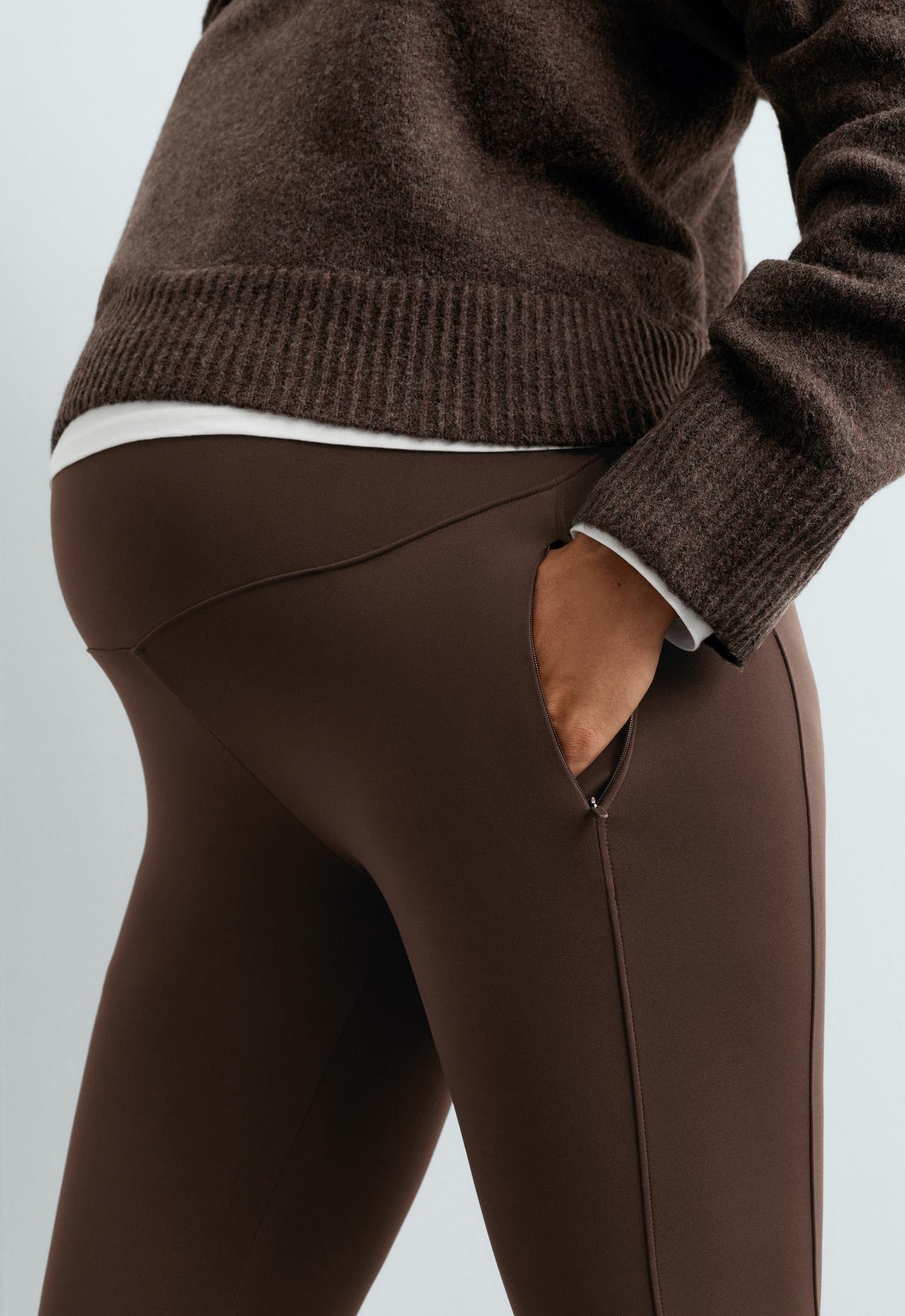 Warm maternity Flare trousers with zips — DARK REDDISH‑BROWN