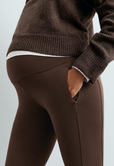 Warm maternity Flare trousers with zips — DARK REDDISH‑BROWN 4