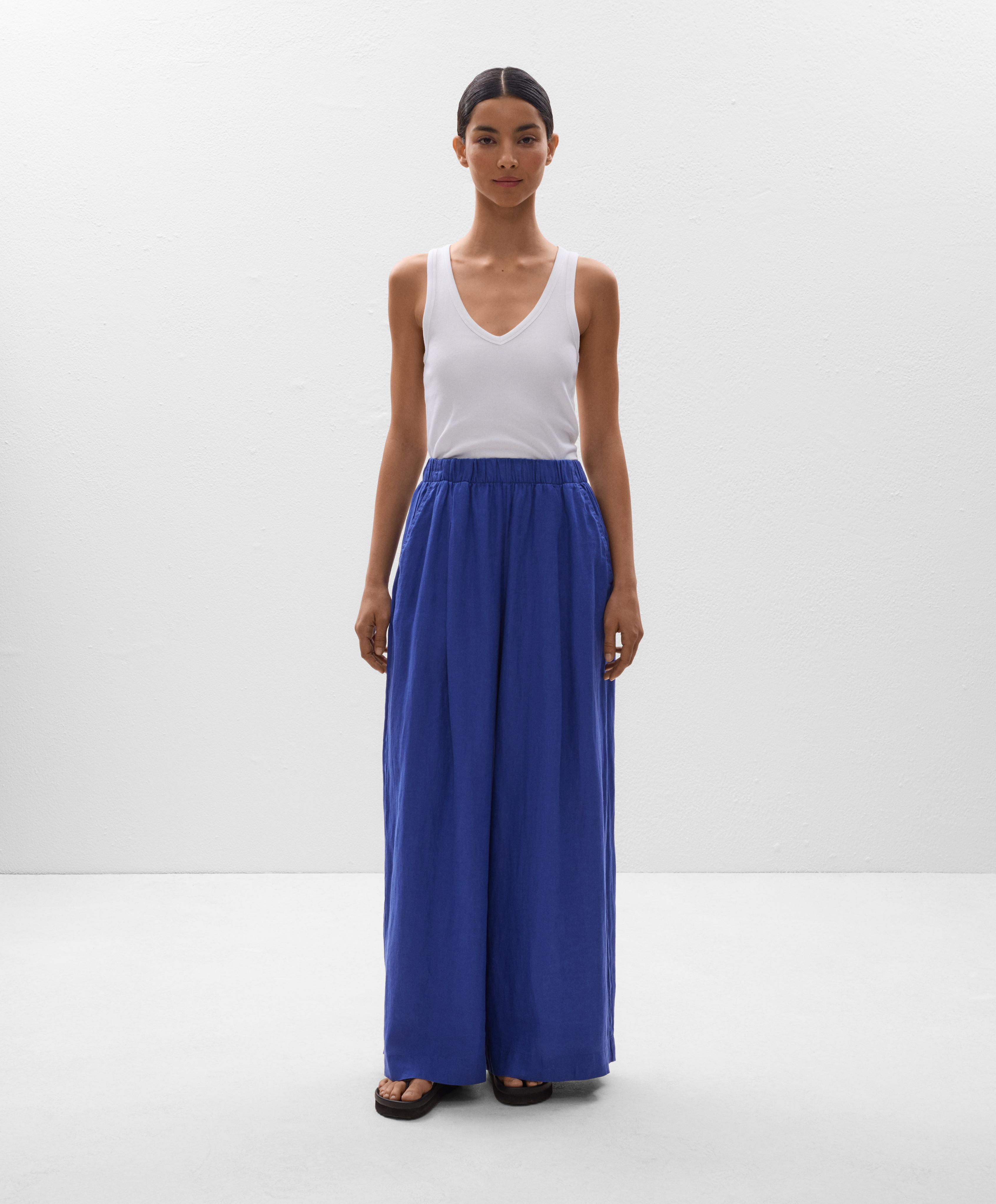 بنطلون كتان 100% بساق عريضة بنطلون كتان 100% بساق عريضة