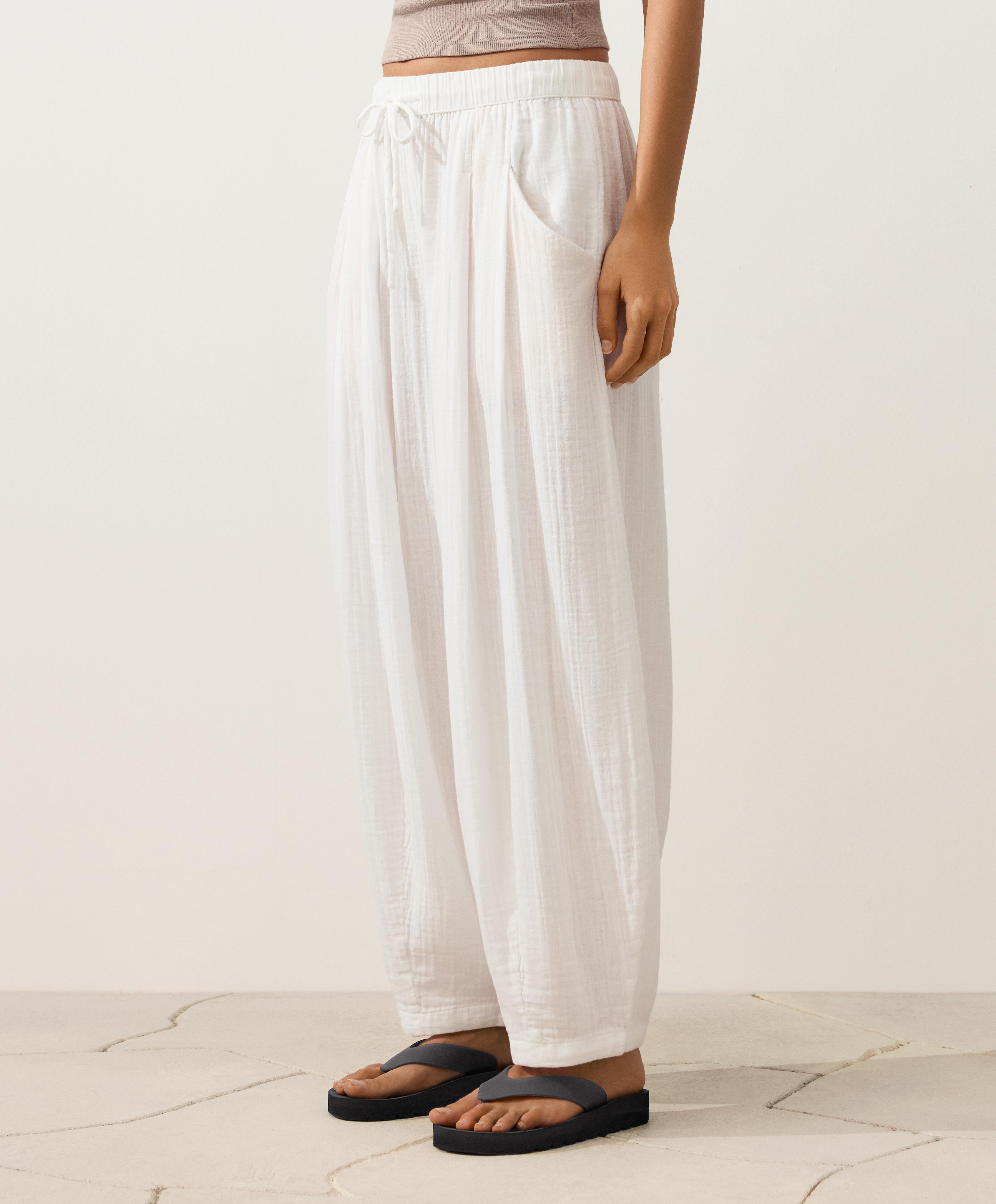 100% cotton gauze balloon trousers — WHITE 