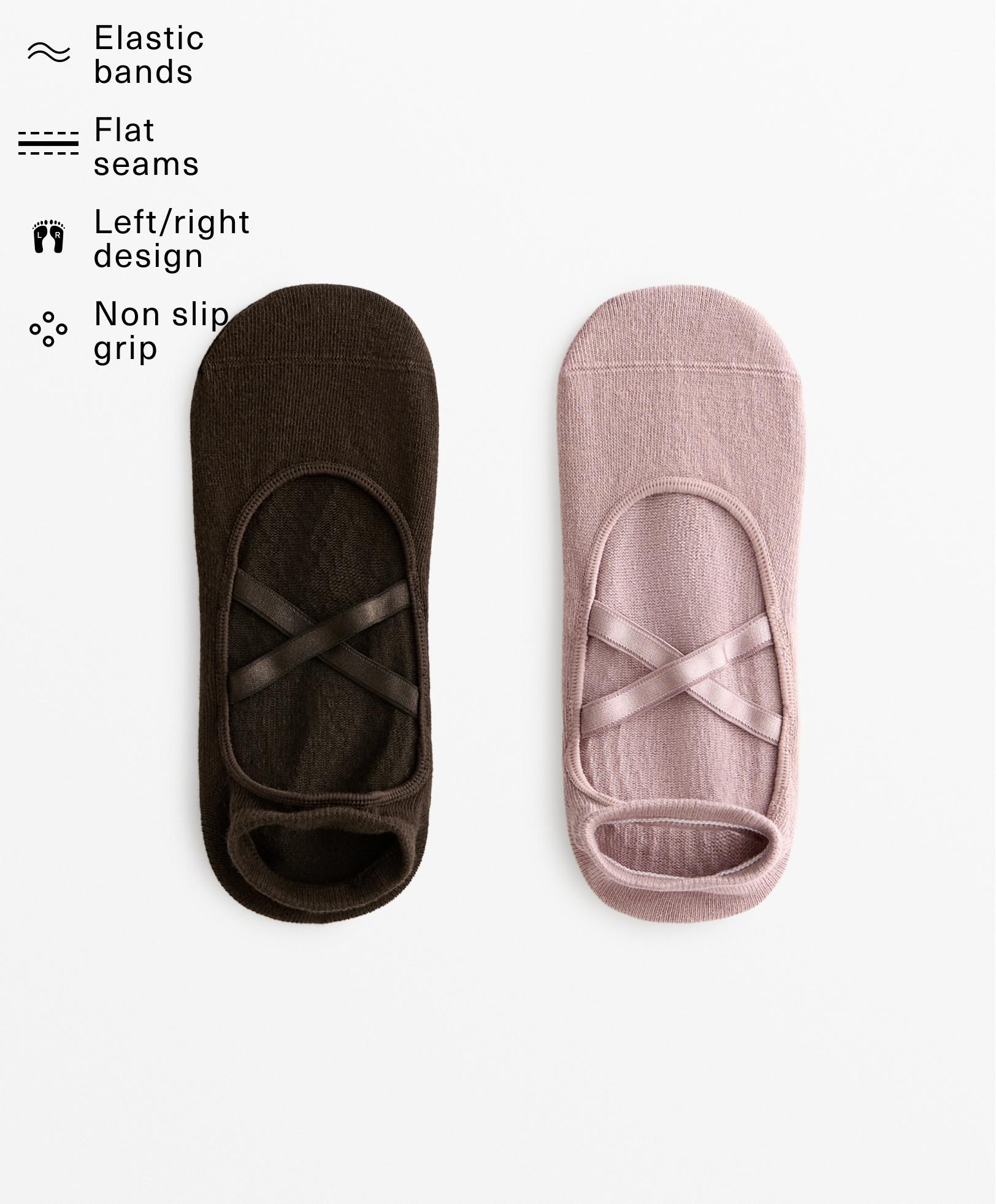 2 pairs of cotton blend yoga and Pilates socks with crossover straps
