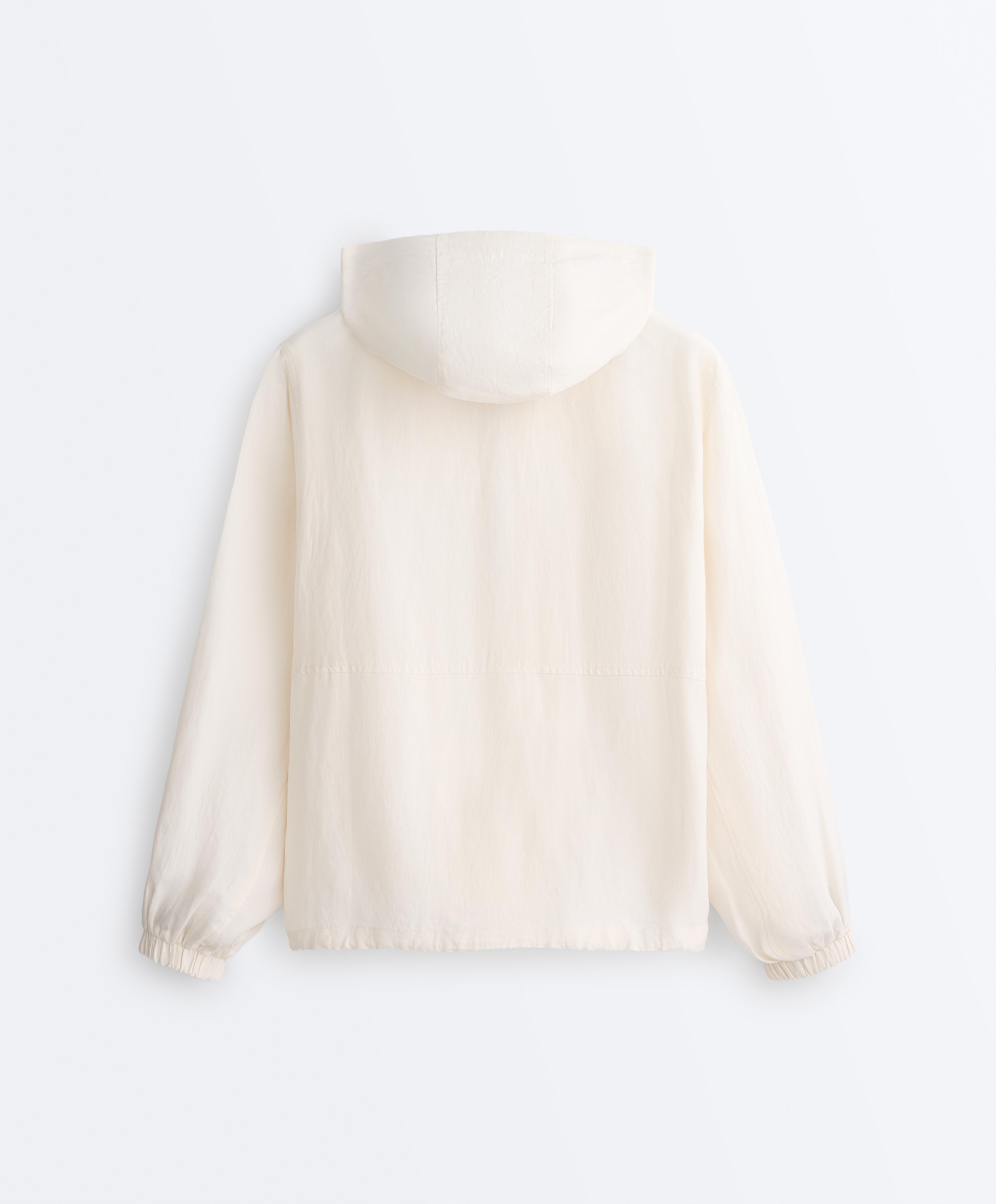 Half-zip sweatshirt with front pocket, lyocell and 24% linen blend — PALE ECRU