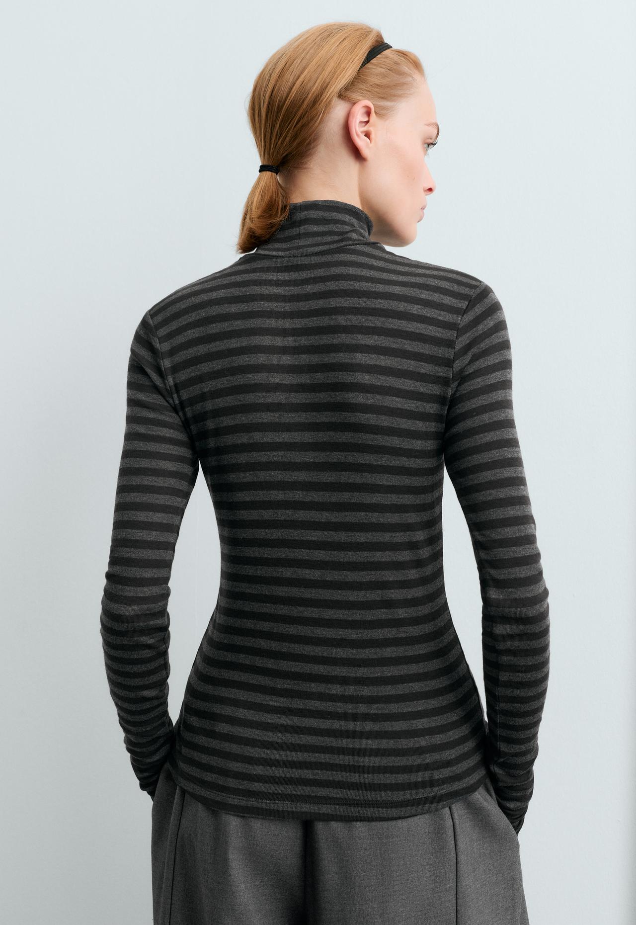 Base layer high-neck striped rib t-shirt — ANTHRACITE