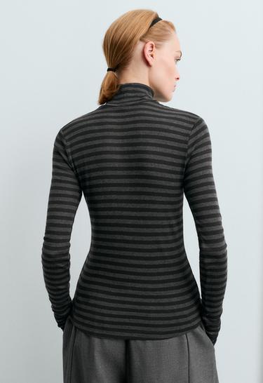Base layer high-neck striped rib t-shirt — ANTHRACITE 5
