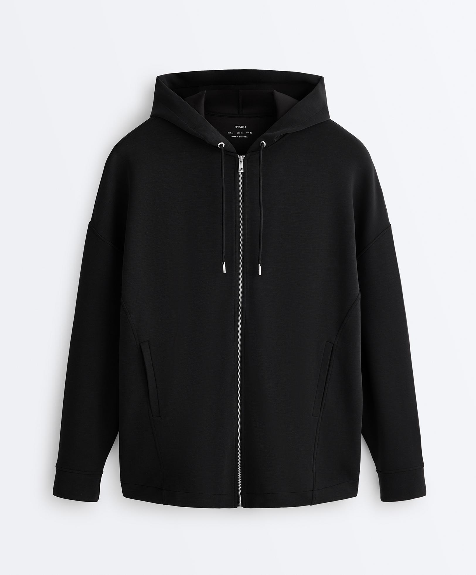 Long soft touch jacket with modal — BLACK