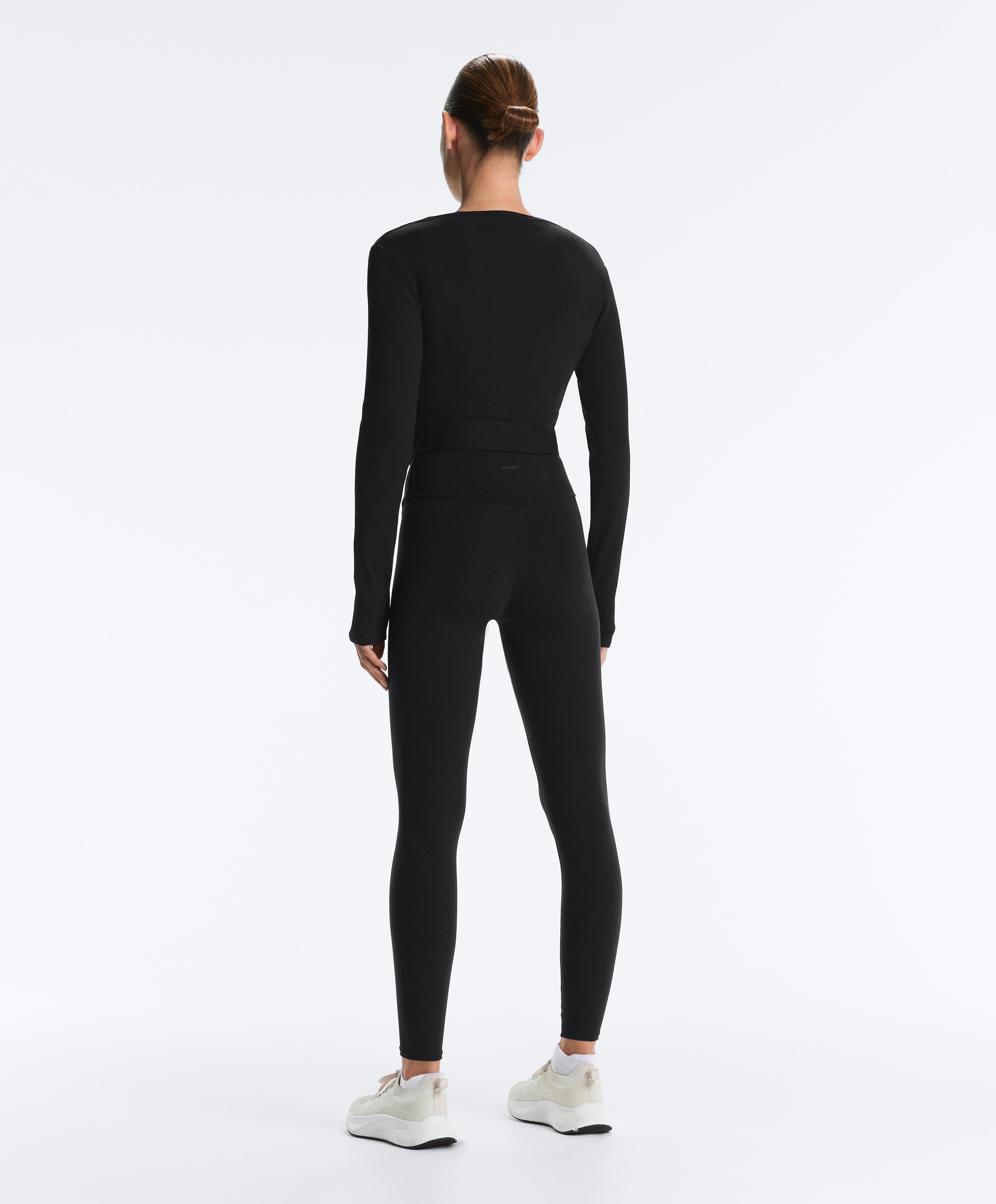 Wrap Over Rib Cotton Blend T-Shirt — BLACK