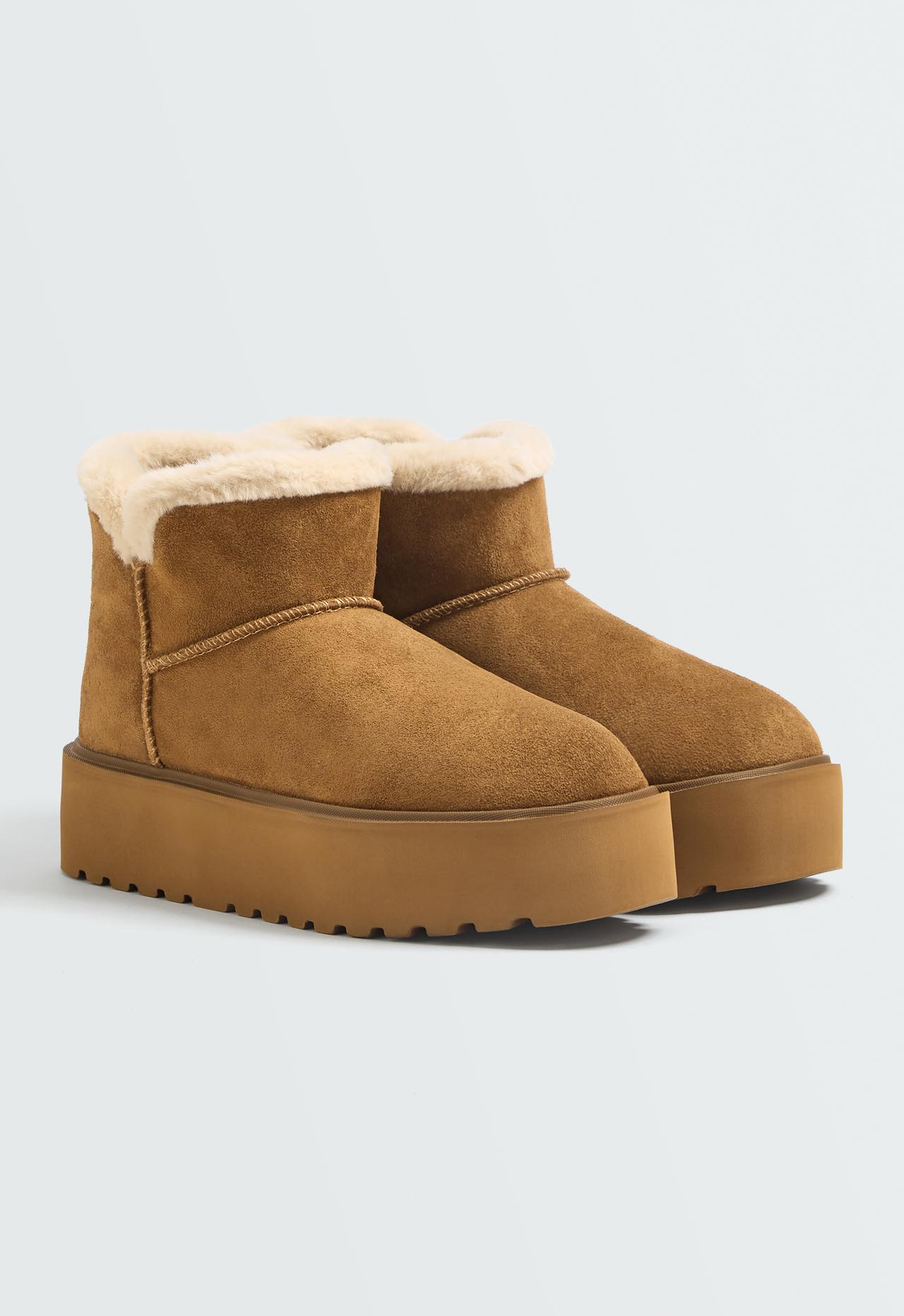 Leather platform boots — COGNAC