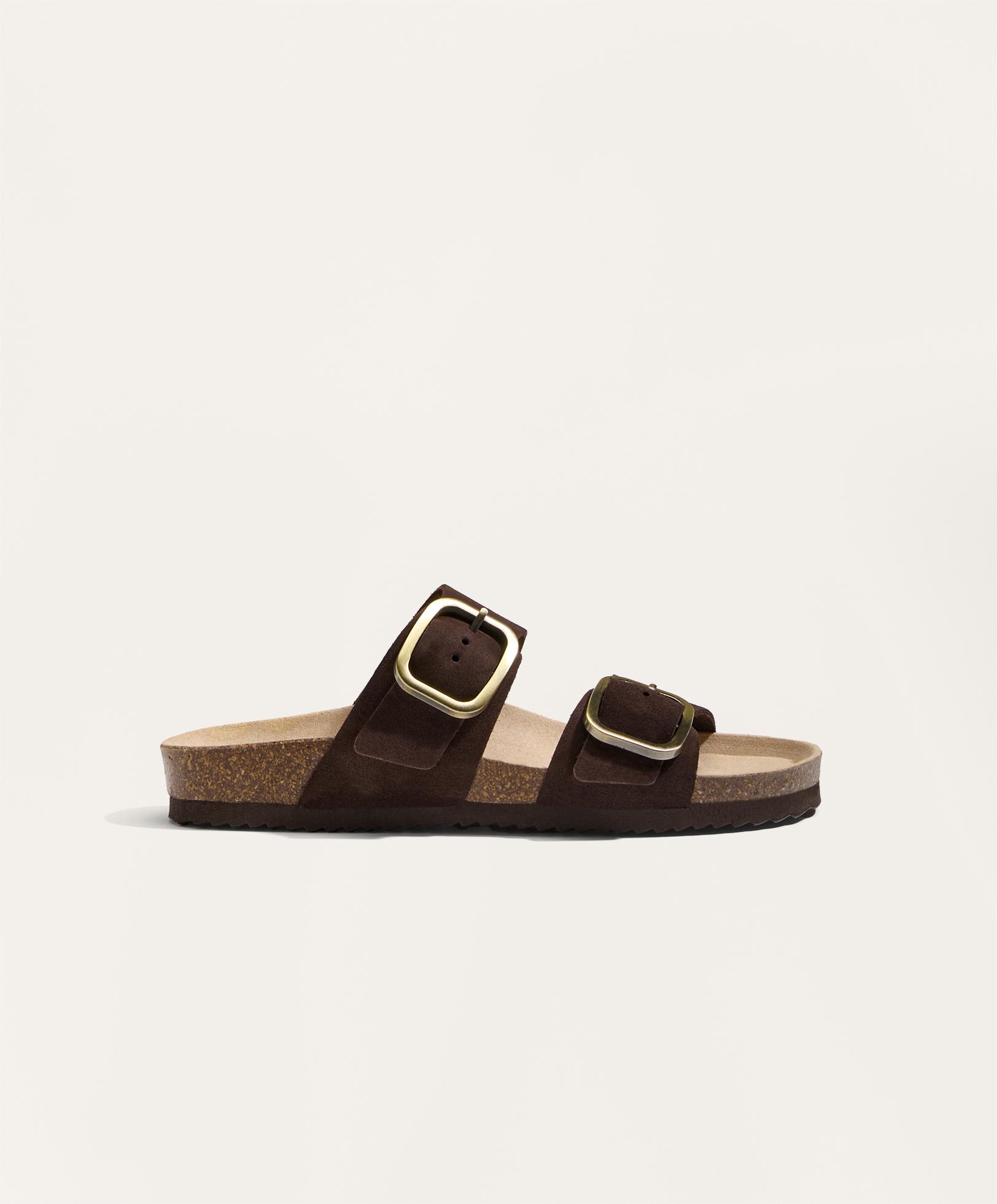 Buckle split-leather slides - Sale