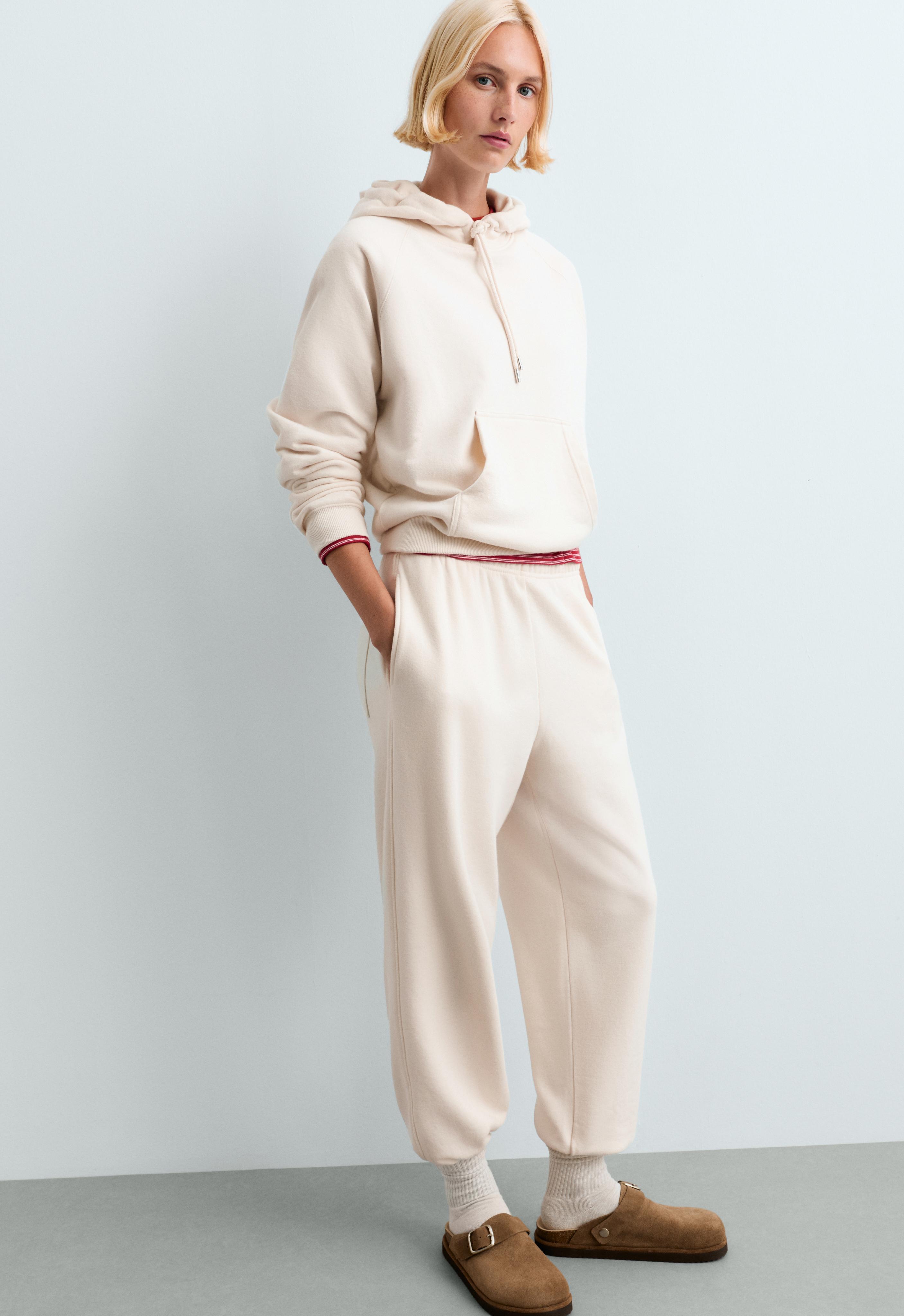 Cotton-blend fleece joggers — PALE ECRU