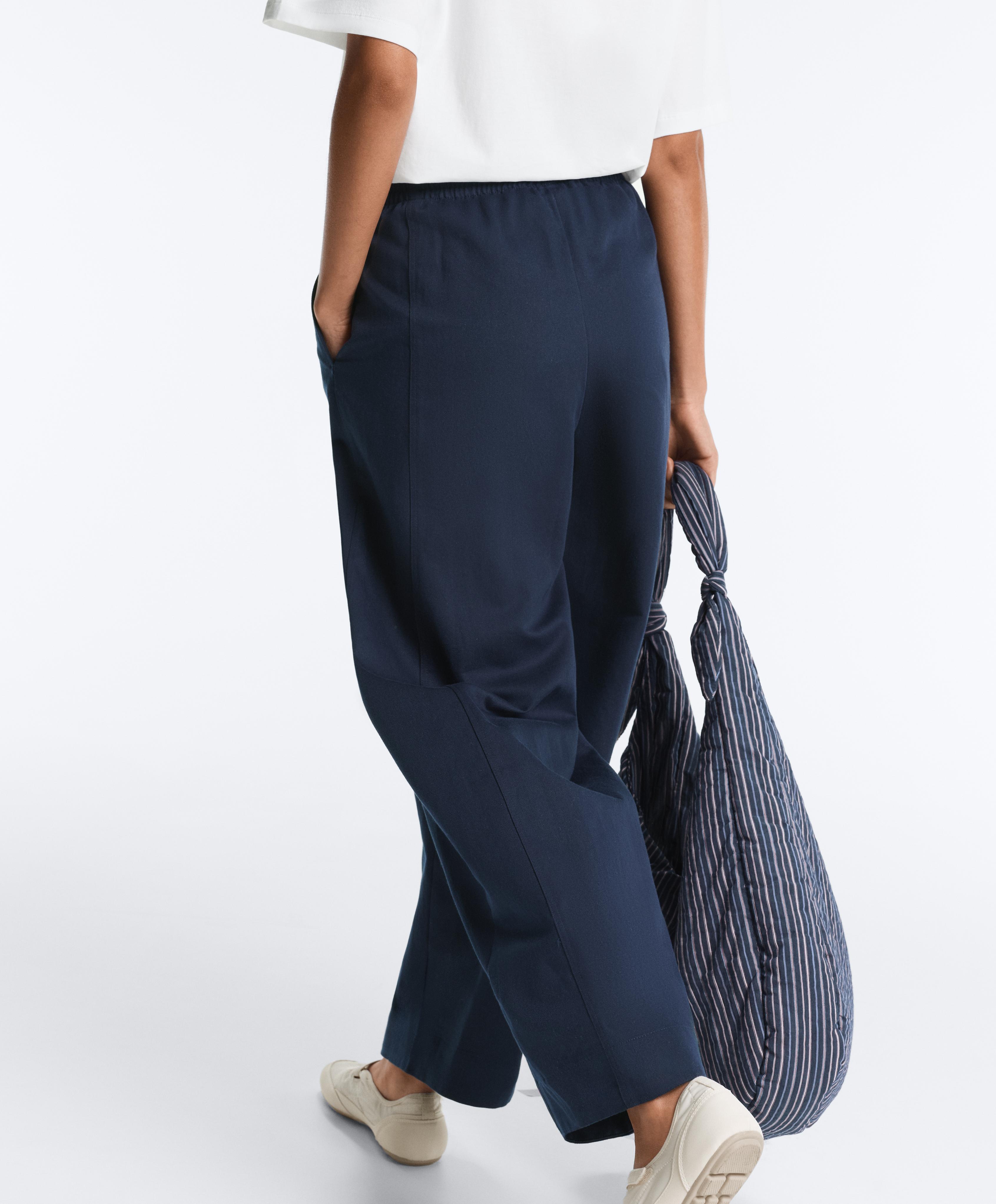 Cotton blend balloon trousers — NAVY BLUE