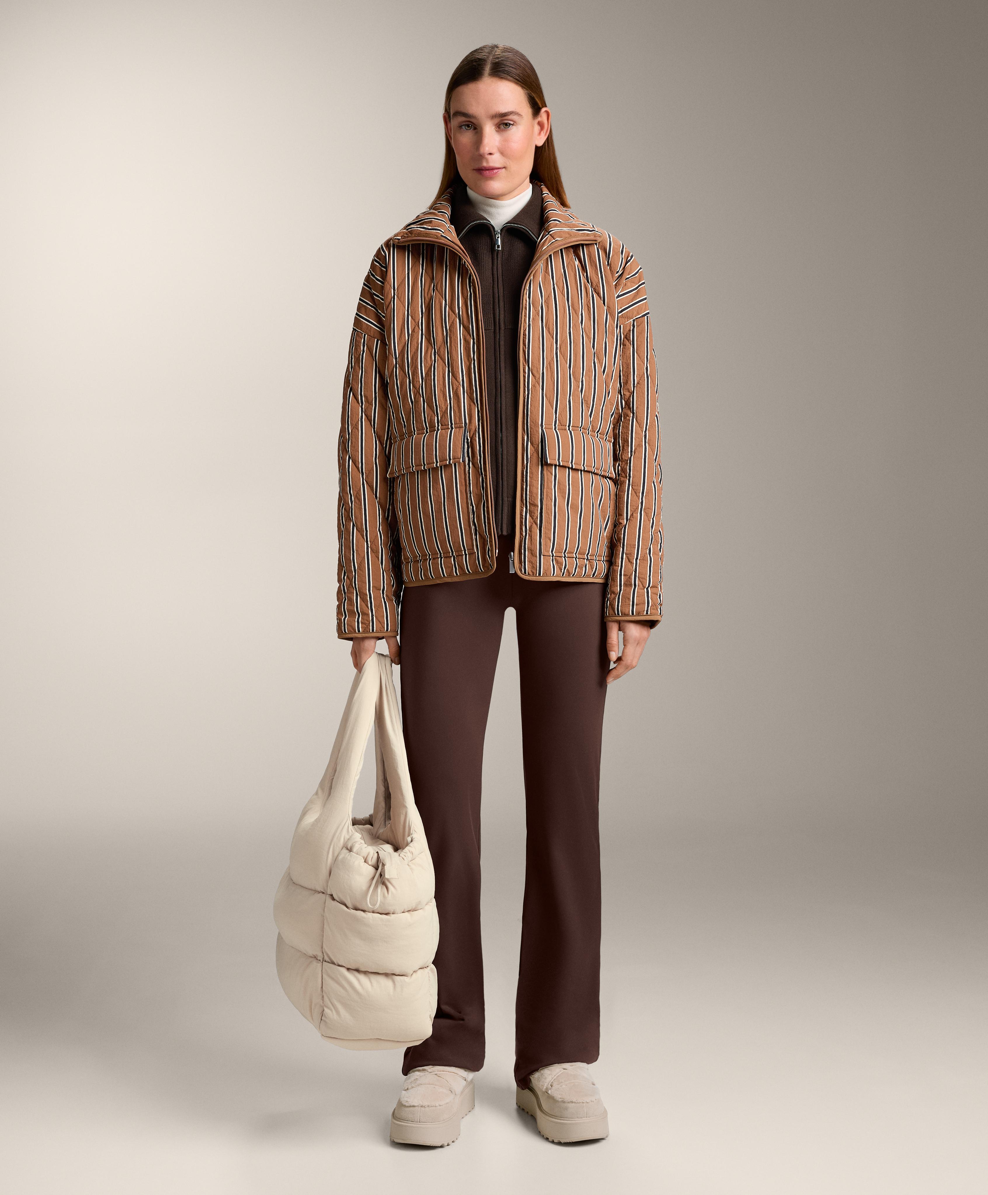 Rib collar knit jacket — BROWN