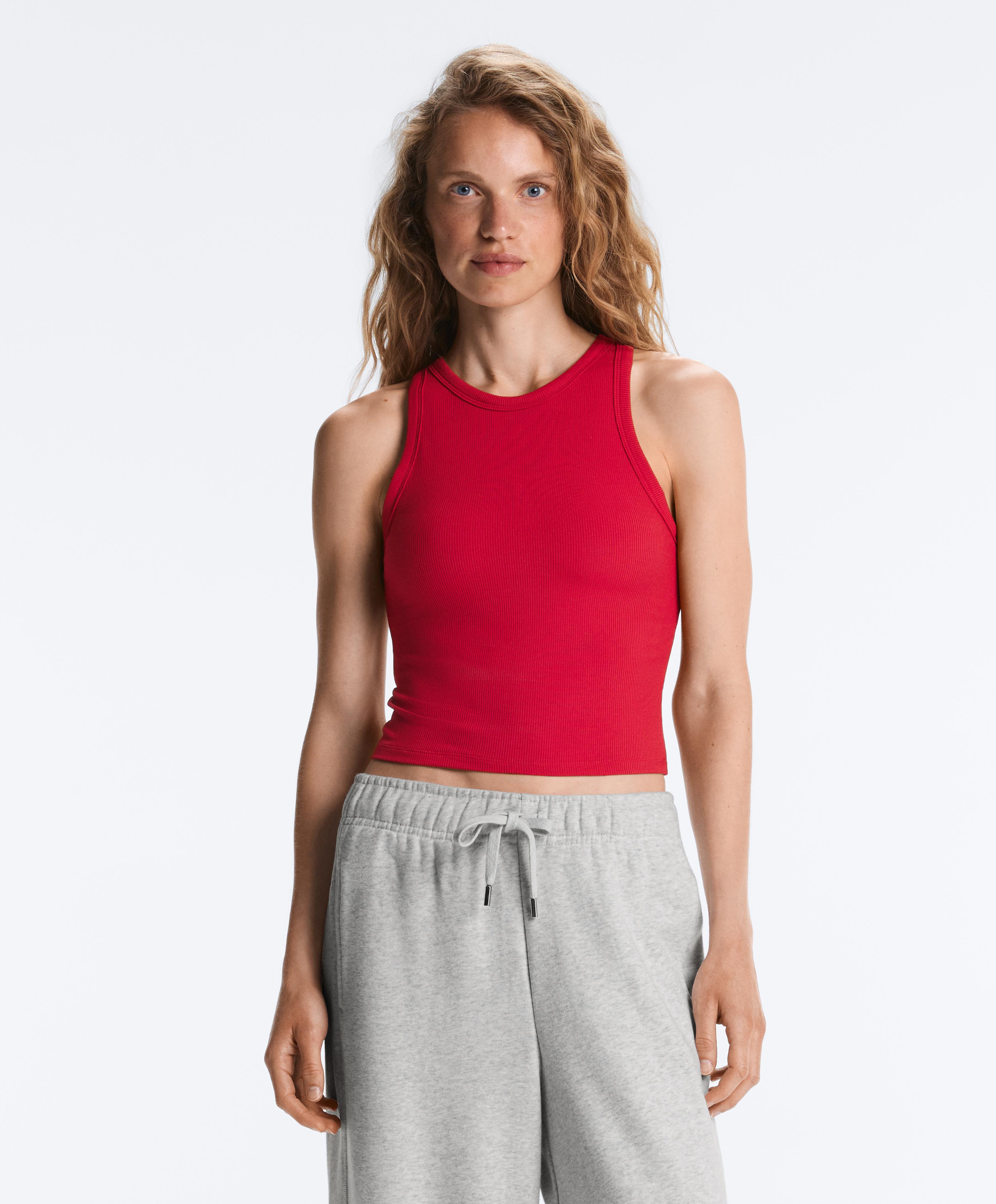Rib modal blend long tank top — BRIGHT RED