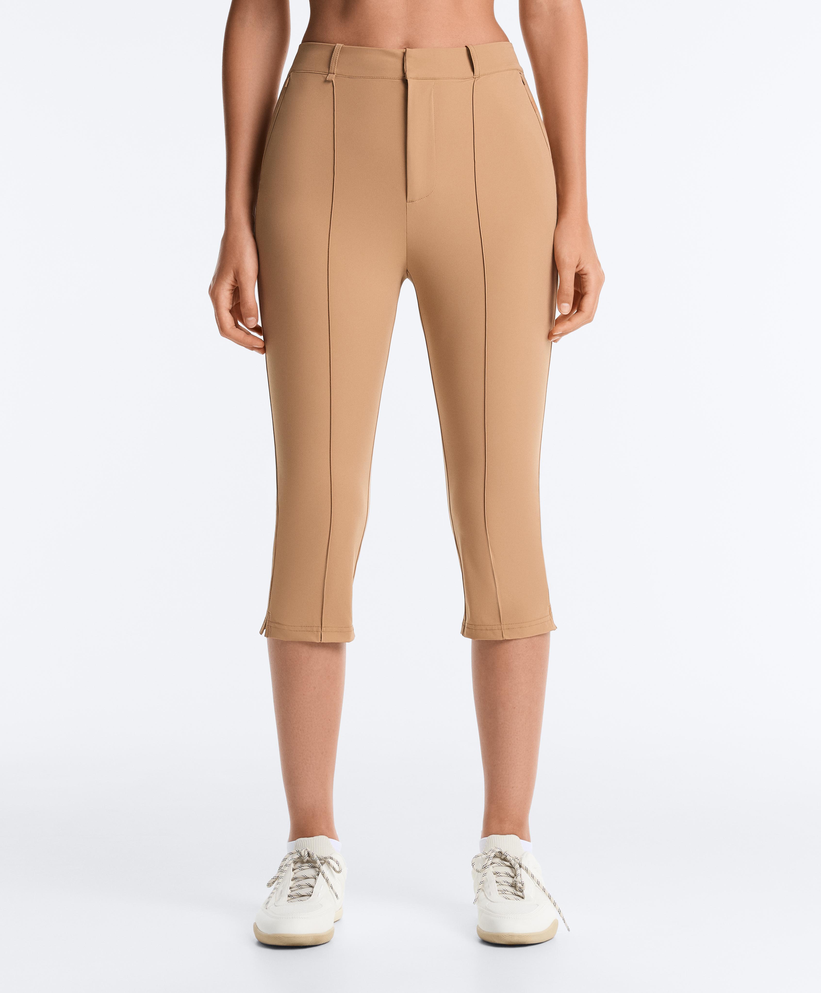 Technical skinny capri trousers with seam detail — SAND