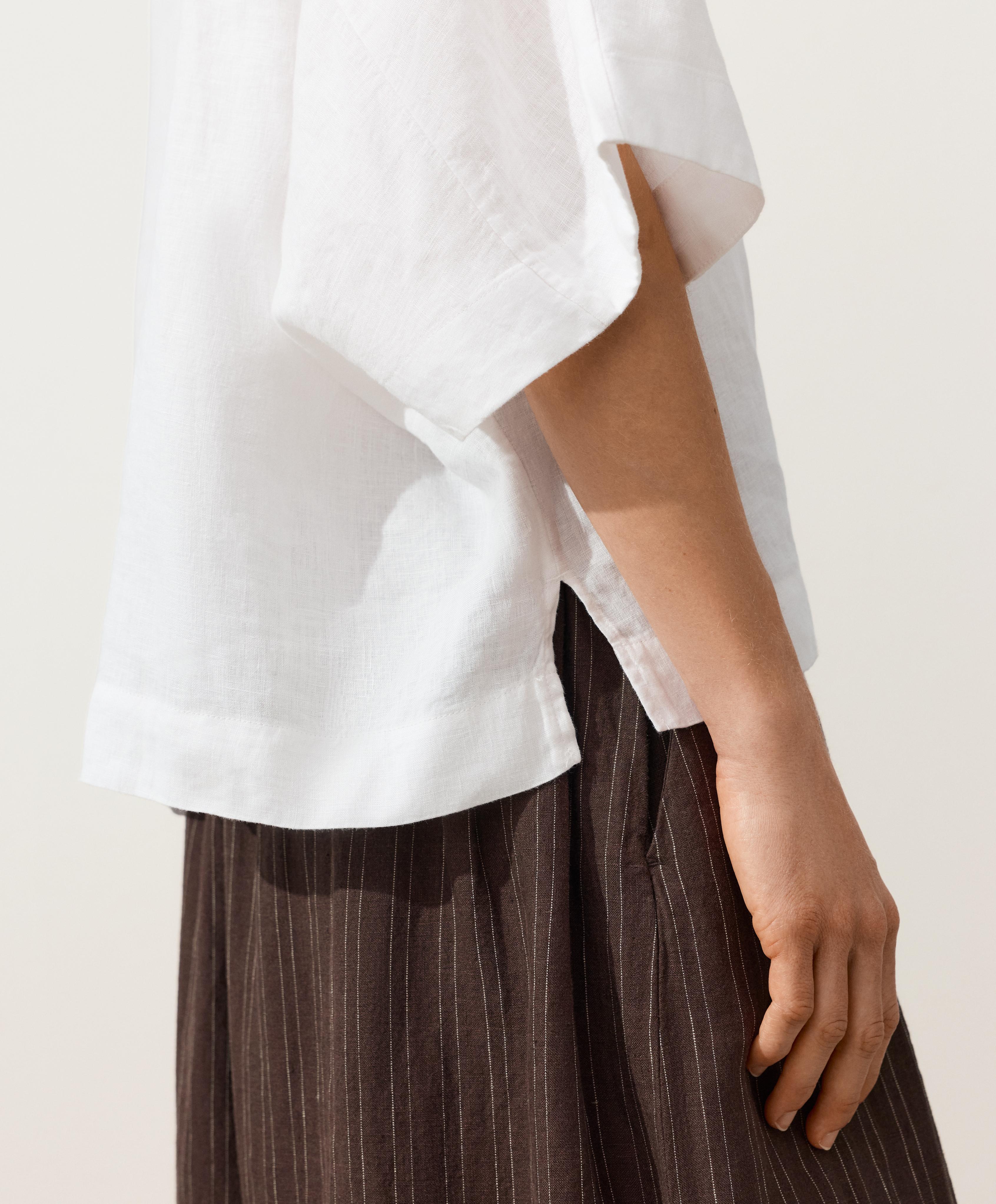 Oversize 100% linen polo shirt — WHITE