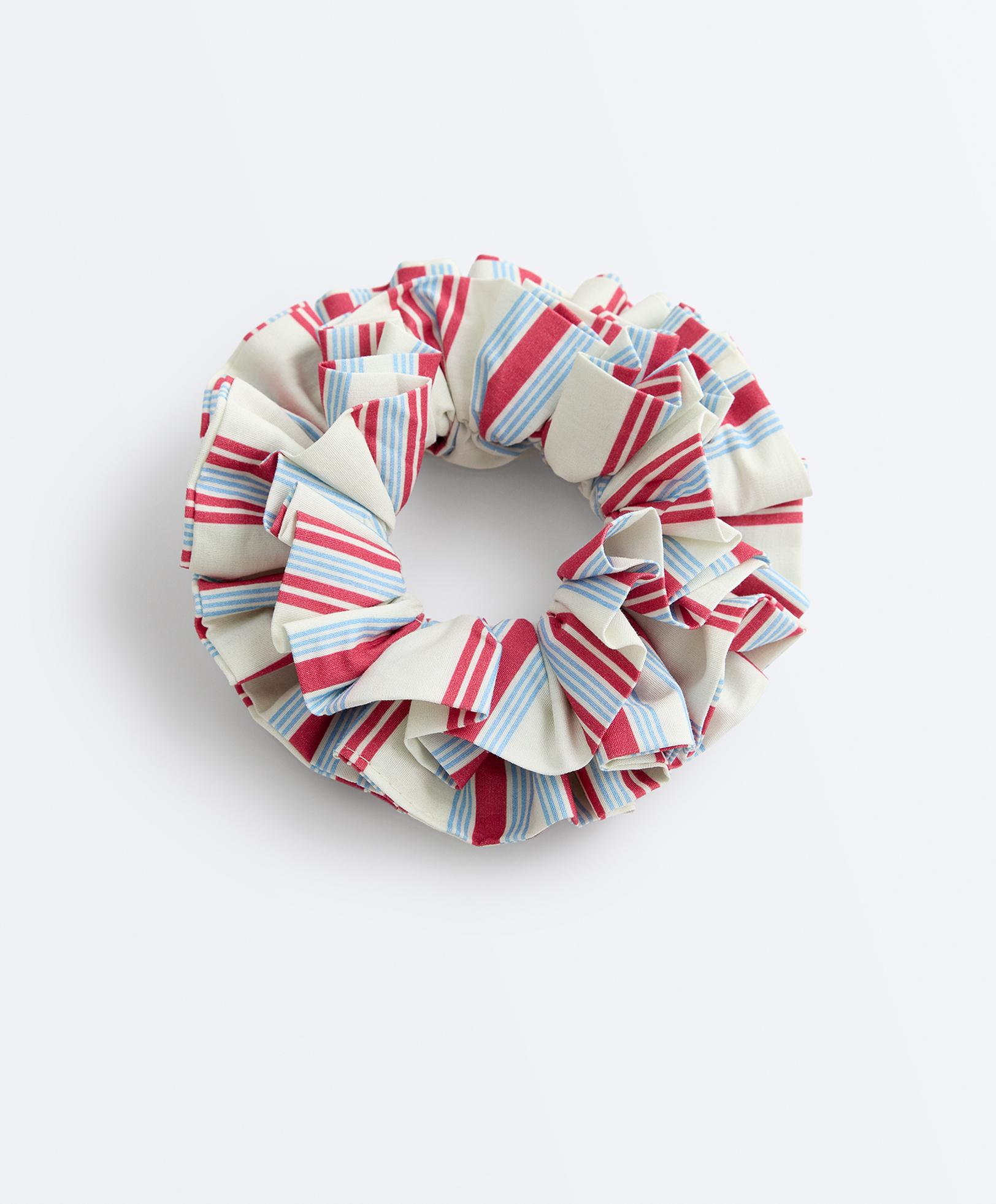 Maxi striped 100% cotton scrunchie — RED