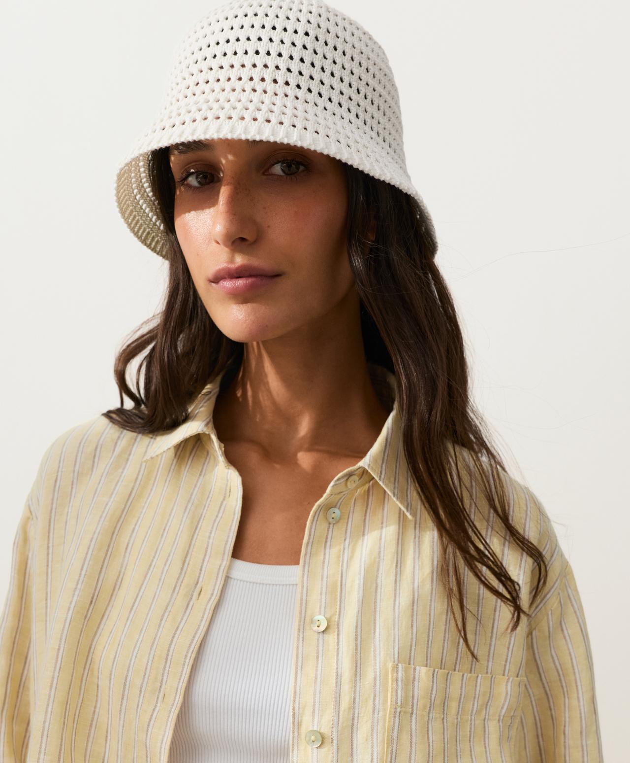 100% cotton crochet bucket hat — PALE BEIGE