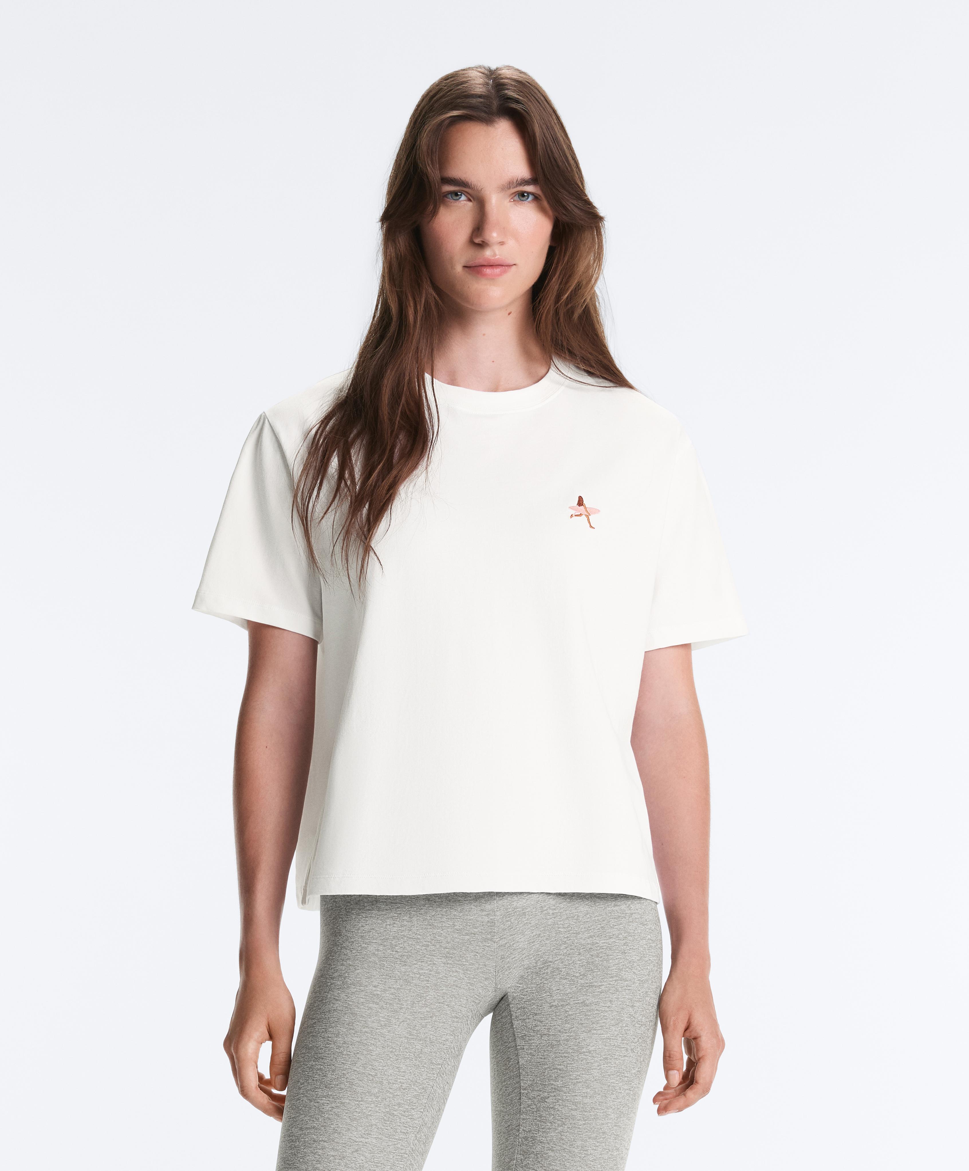 Embroidered boxy cotton blend T-shirt — WHITE
