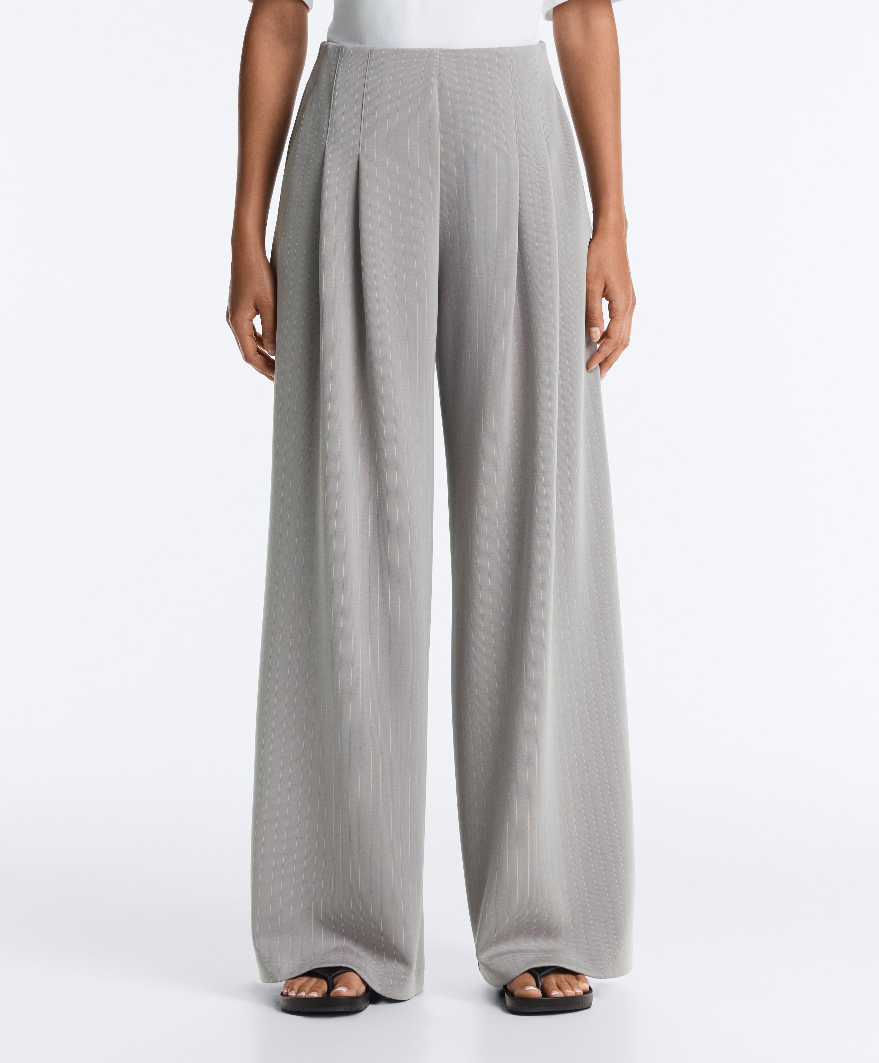 Long pleated trousers with soft touch modal — MID GREY