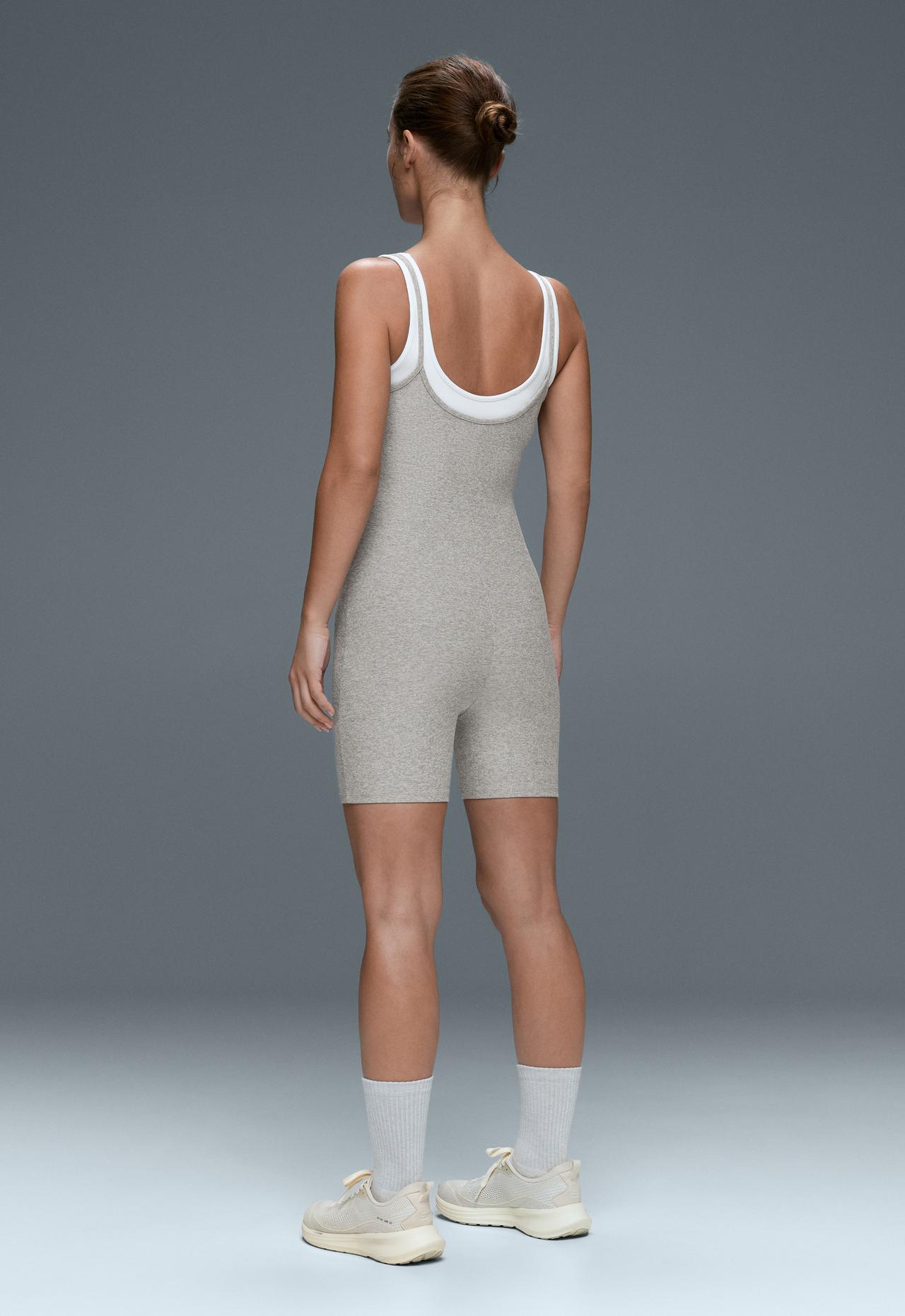 Comfortlux short jumpsuit with heathered overlay — GREY MELANGE