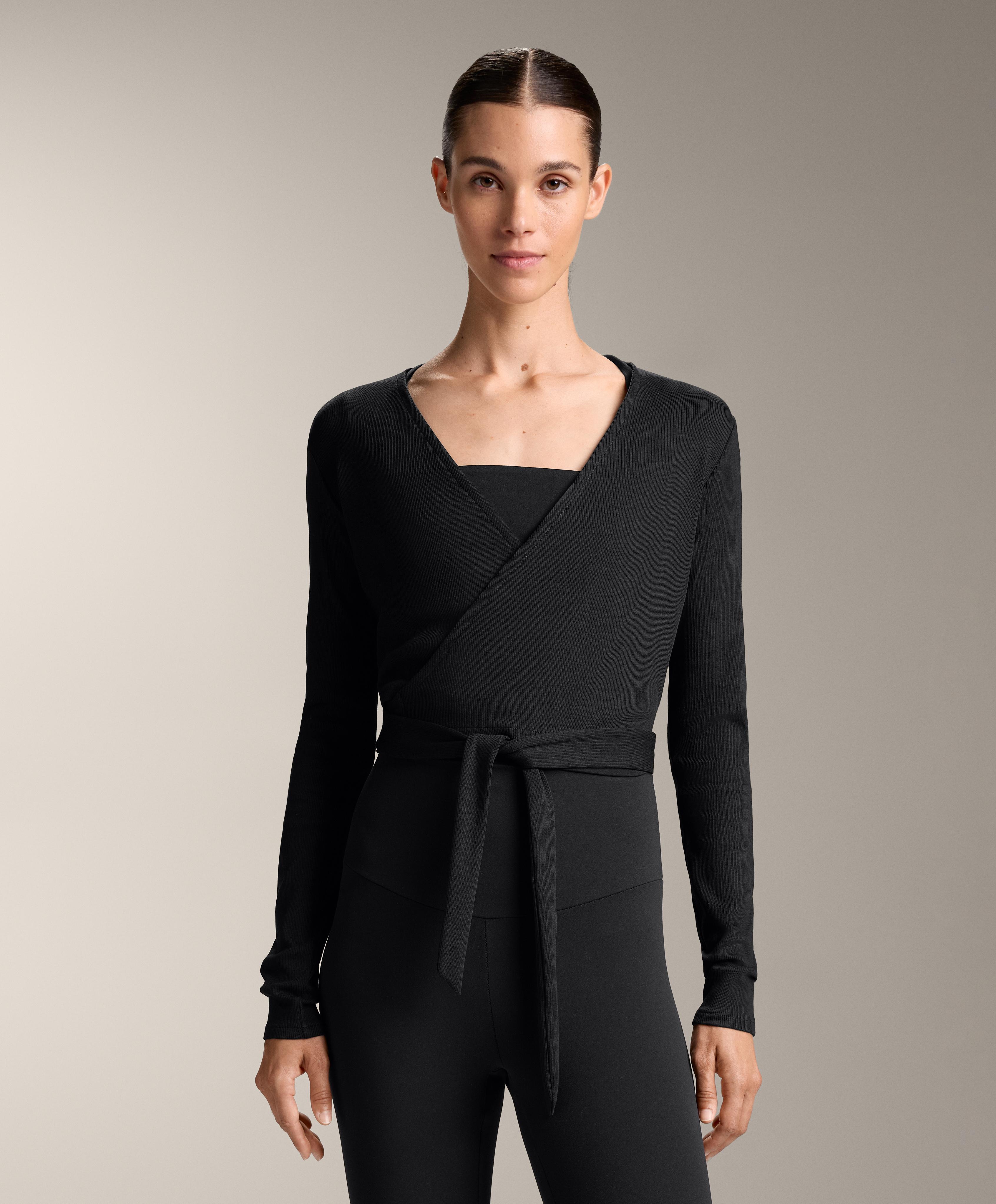 Camisola cruzada com rib em mistura de algodão