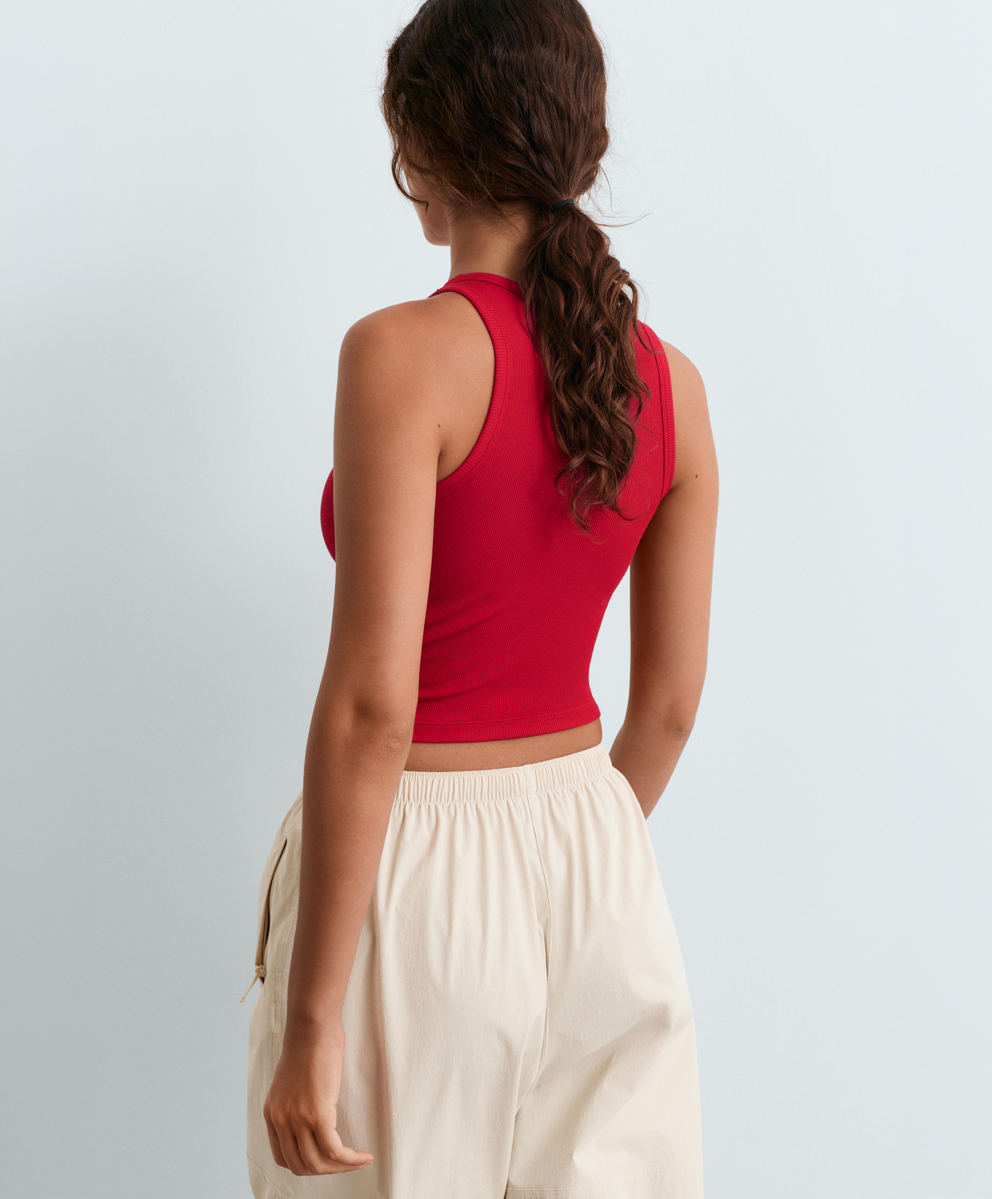 Rib modal blend long tank top — STRONG RED