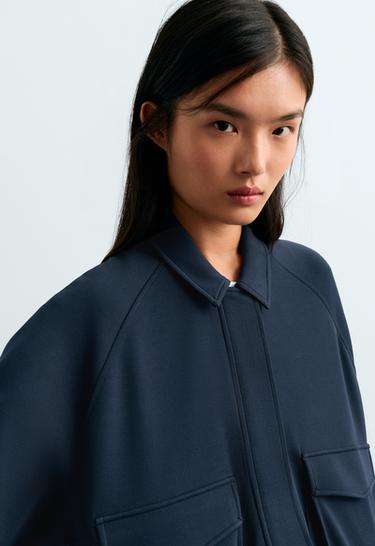 Cotton piqué pocket jacket — NAVY BLUE 4