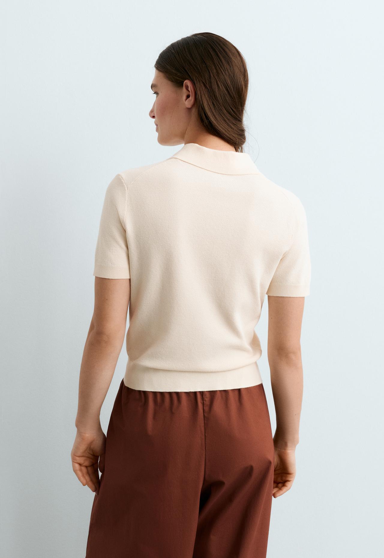 Short-sleeved button knit polo shirt — ECRU
