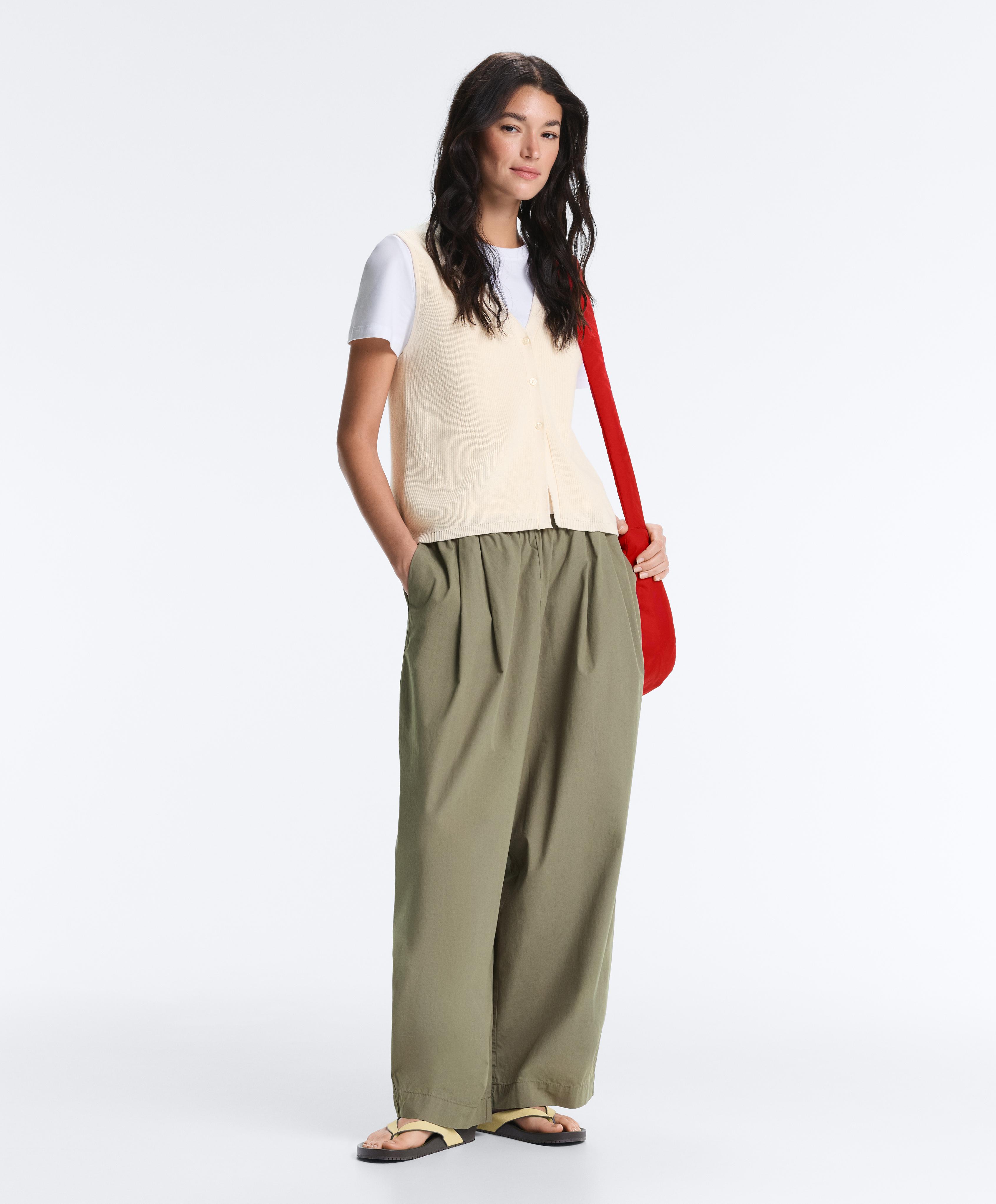 Cotton blend V-neck knit cardigan — ECRU