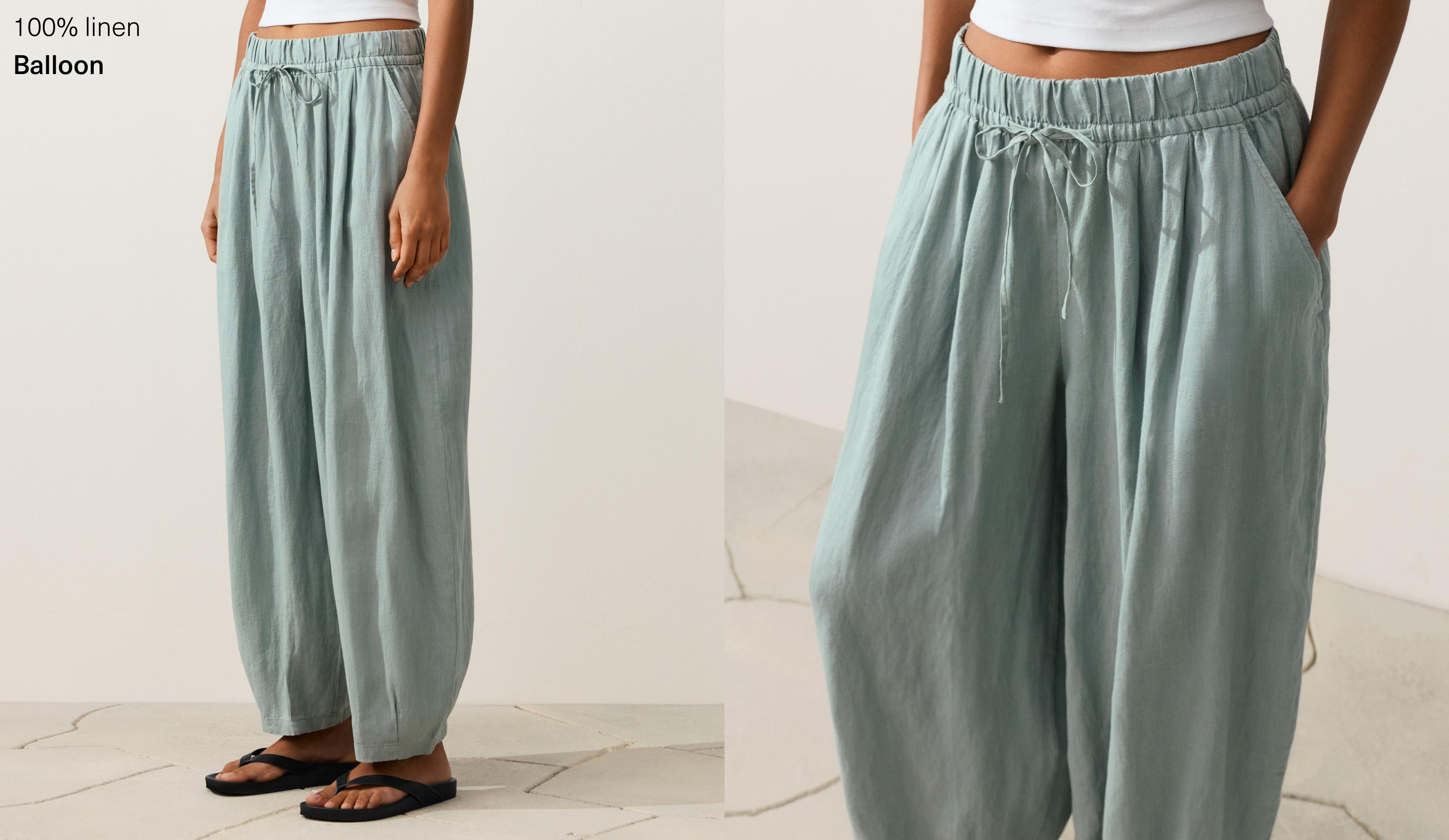 100% linen balloon trousers — AQUAMARINE
