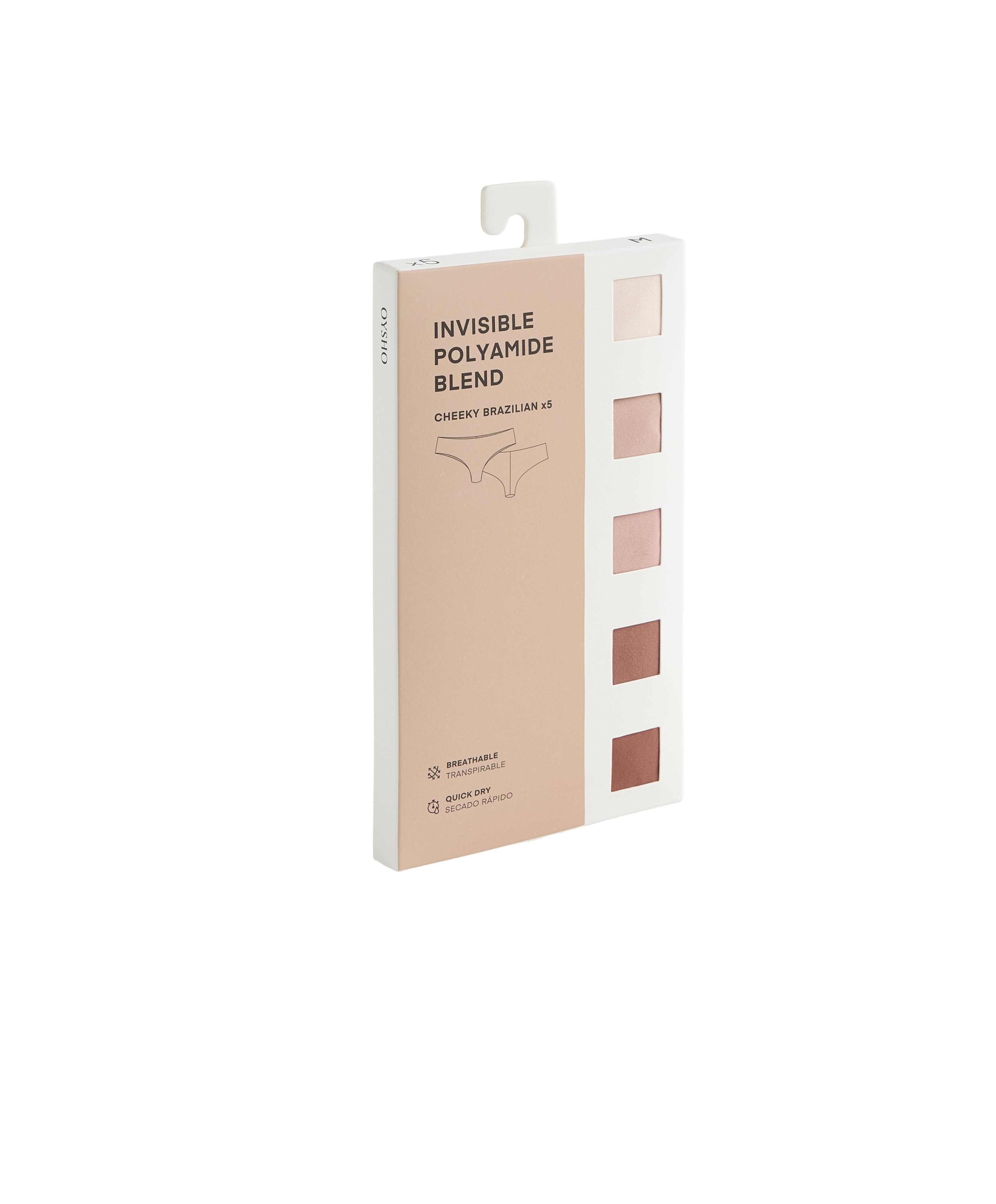5 invisible polyamide blend Brazilian briefs — BEIGE