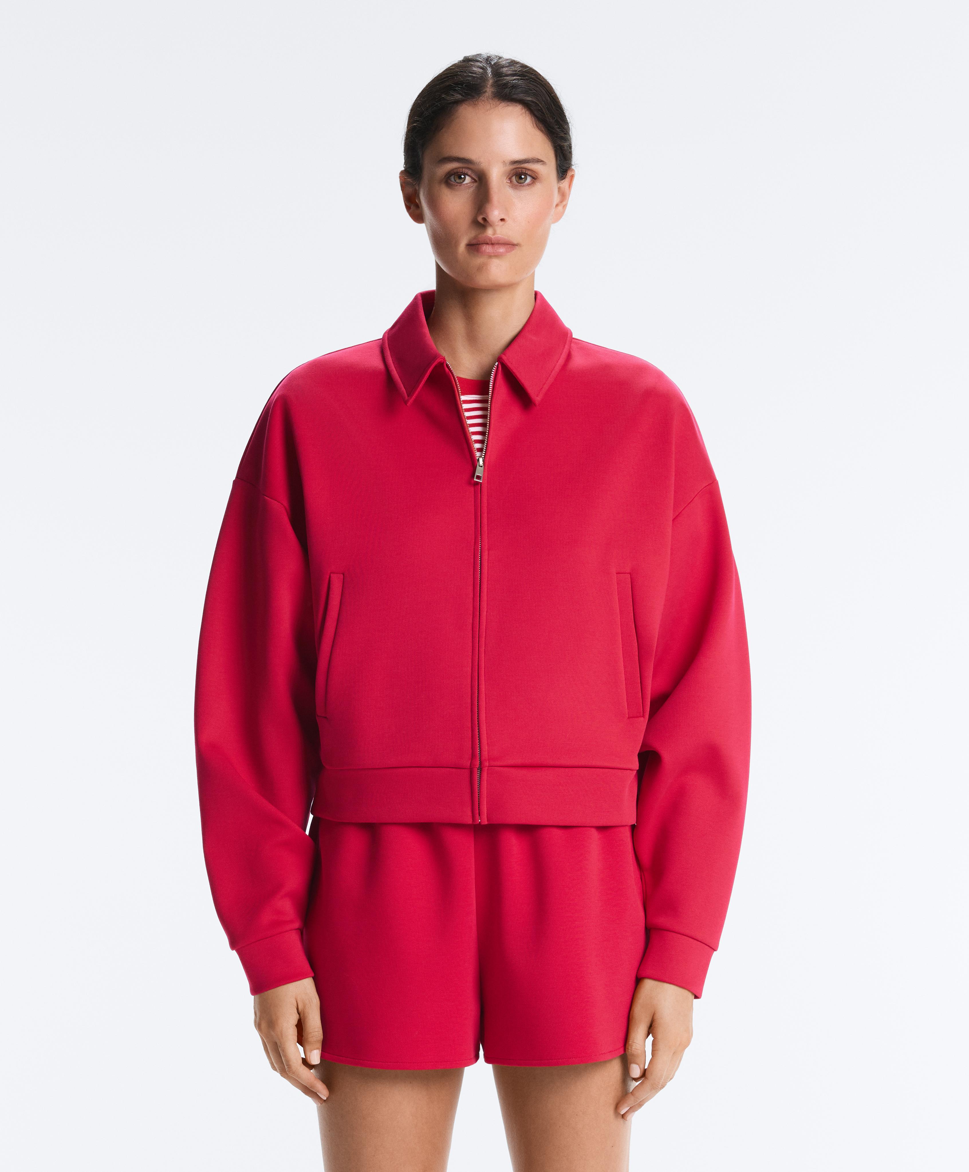 Polo collar piqué jacket with cotton — RED